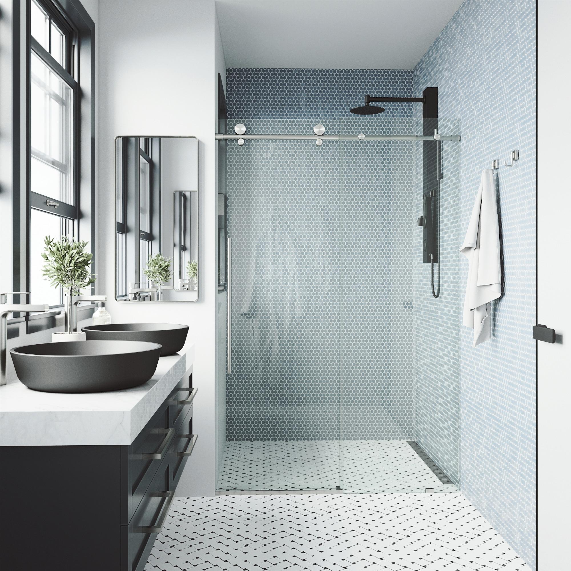 Elan E-Class 44-48" W x 76" H Sliding Frameless Shower Door with 3/8" Clear Glass