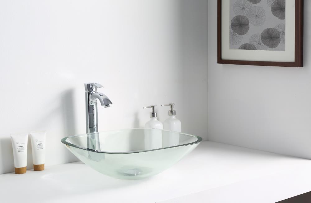 ANZZI Cadenza 16.5'' White Tempered Glass Circular Bathroom Sink