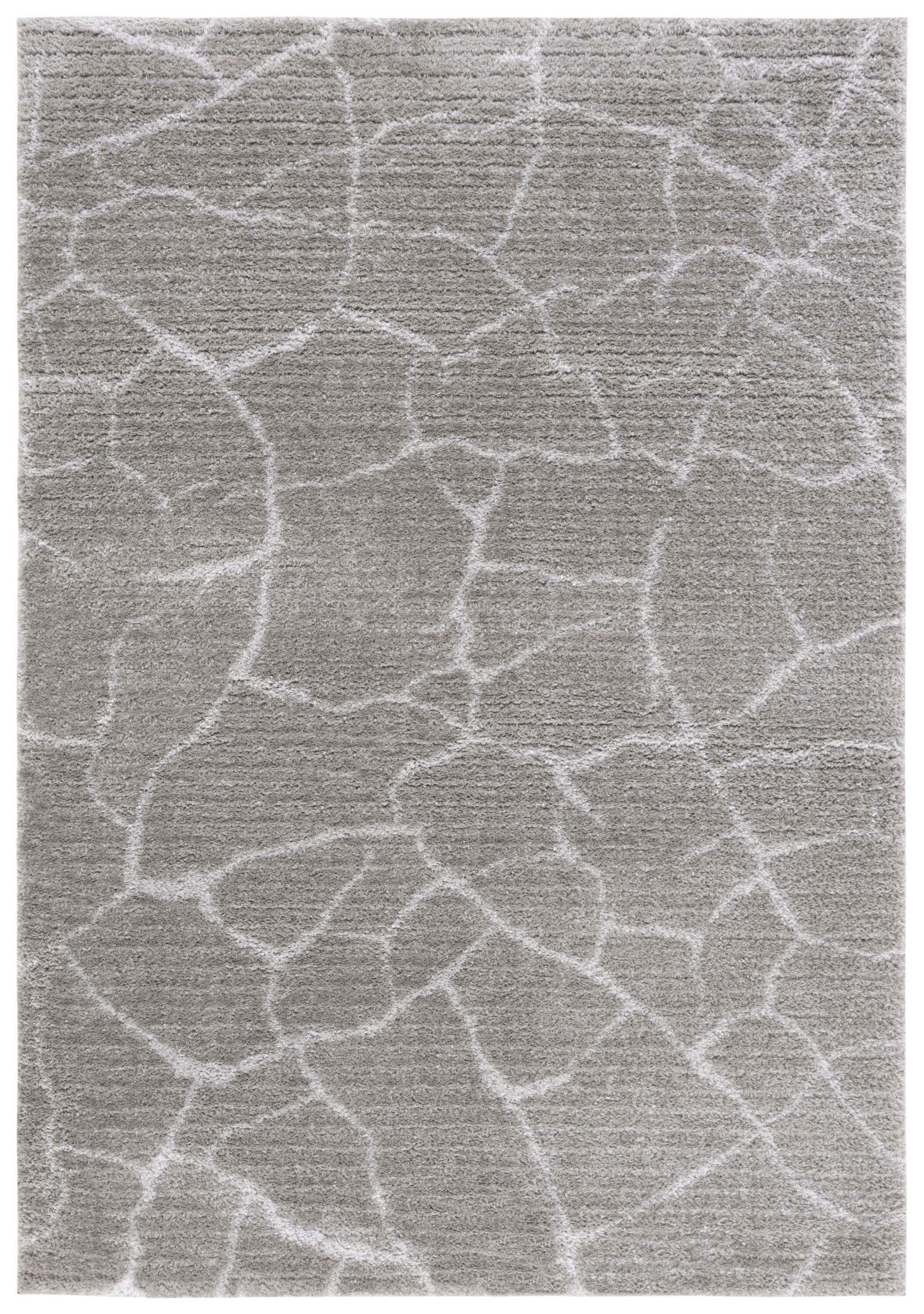 Ivory and Grey Abstract Shag 5' x 7' Synthetic Area Rug