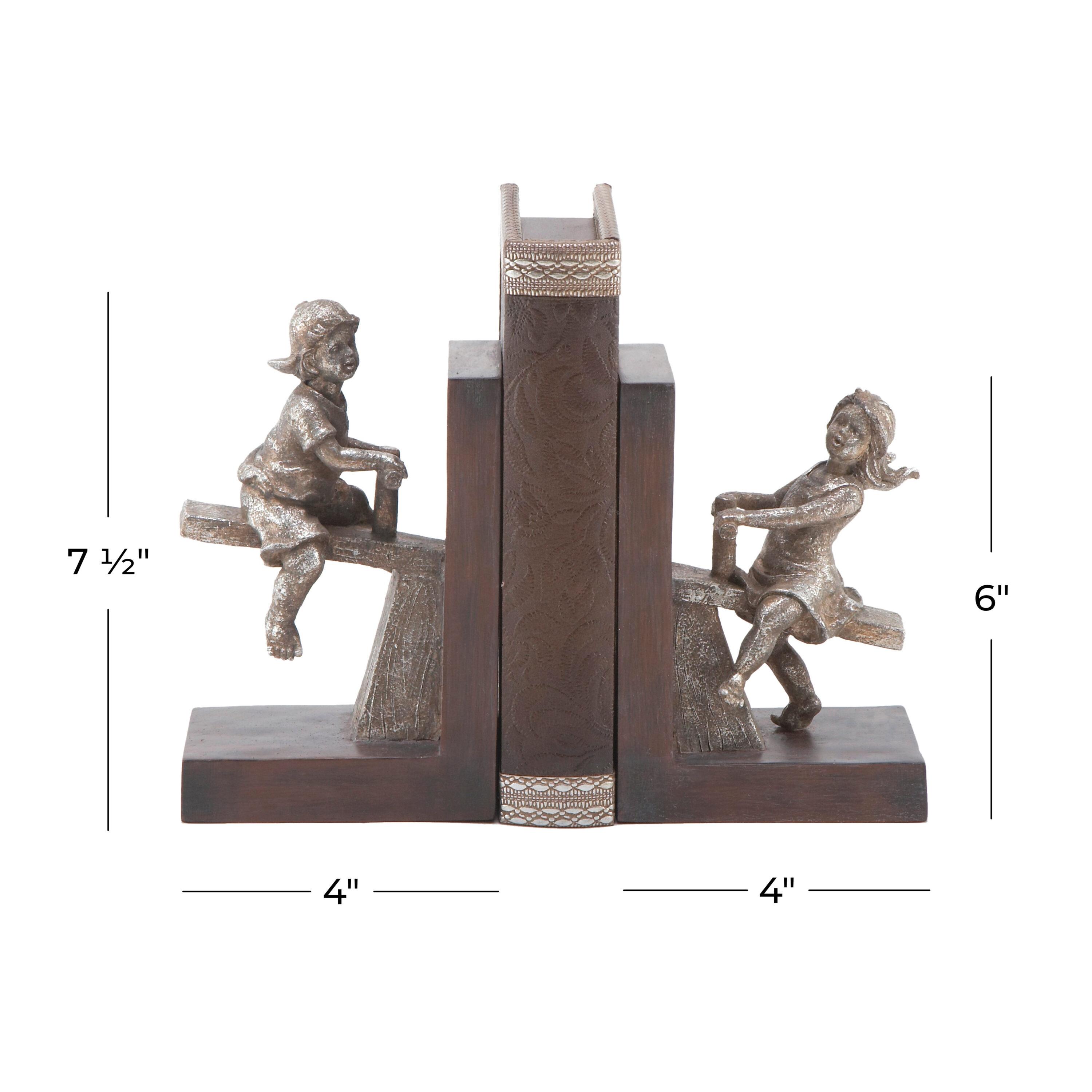 DecMode 4" People Brown Polystone Bookends with Swing Set (Set of 2)