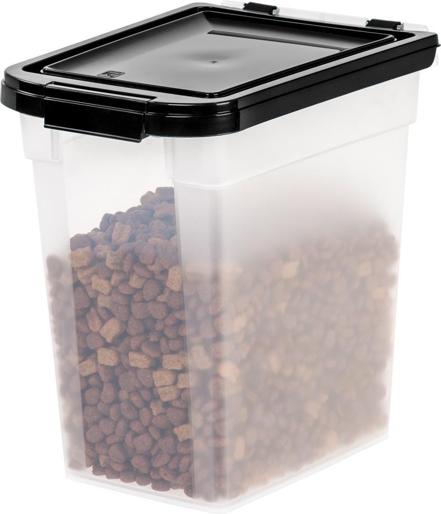 IRIS USA 10 Lbs / 12.75 Qt WeatherPro Airtight Pet Food Storage Container, Clear/Black