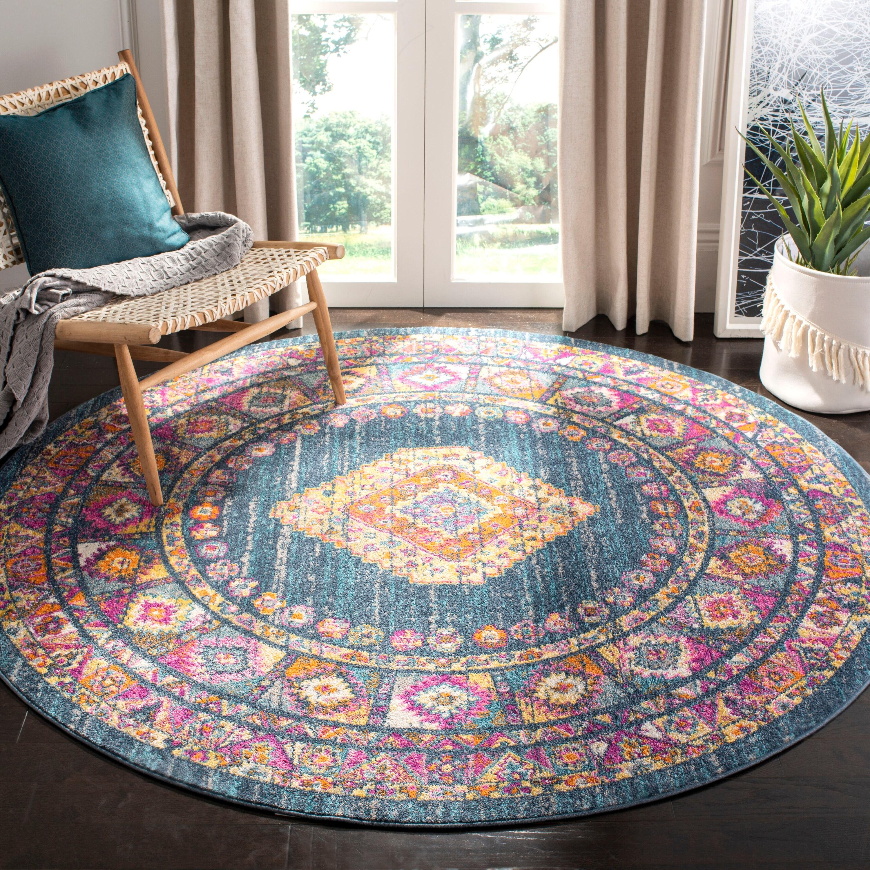 Madison MAD133 Power Loomed Indoor Area Rug - Blue/Fuchsia - 6'7" round - Safavieh.