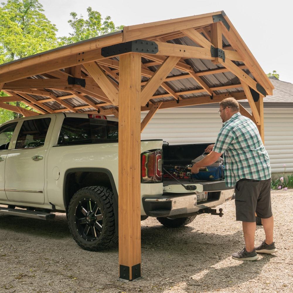 Backyard Discovery Norwood 24' x 12' Cedar Wood Gazebo, Galvanized Steel Roof, PowerPort