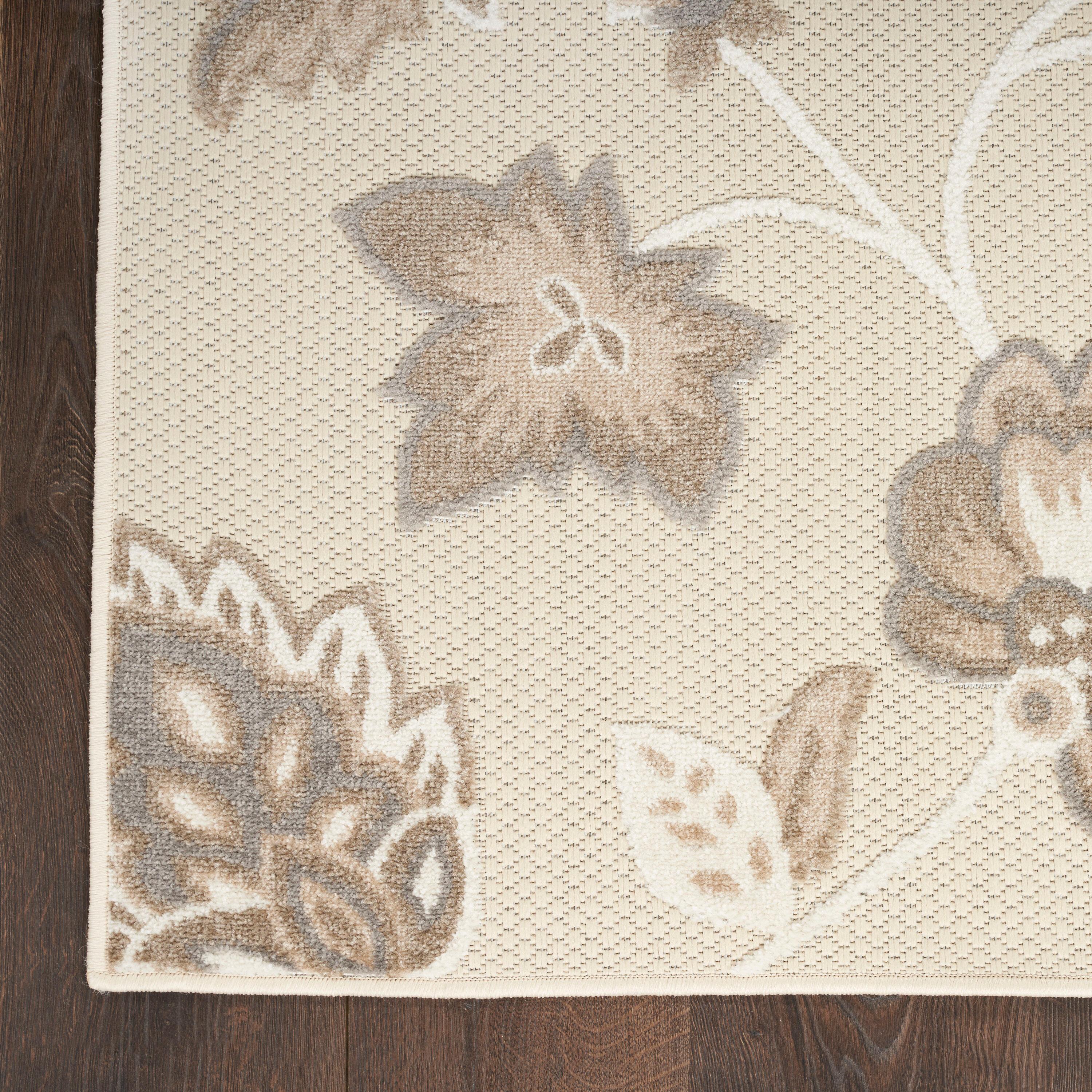 Nourison Aloha Floral Farmhouse Flatweave High-Low Indoor Outdoor Area Rug Beige 7' x 10'