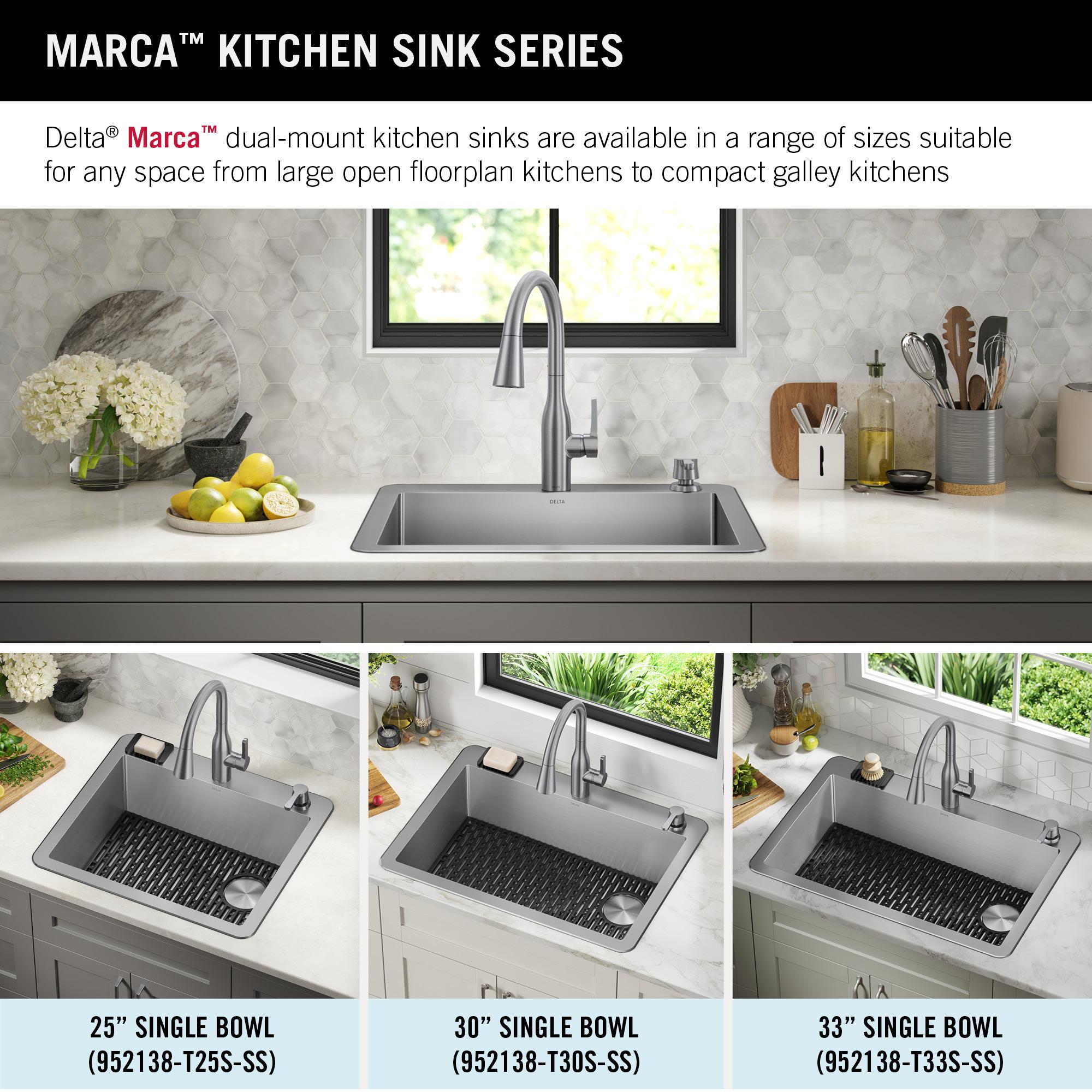 Delta Marca™ Drop-In Undermount Stainless Steel Single Bowl Kitchen Sink with Accessories
