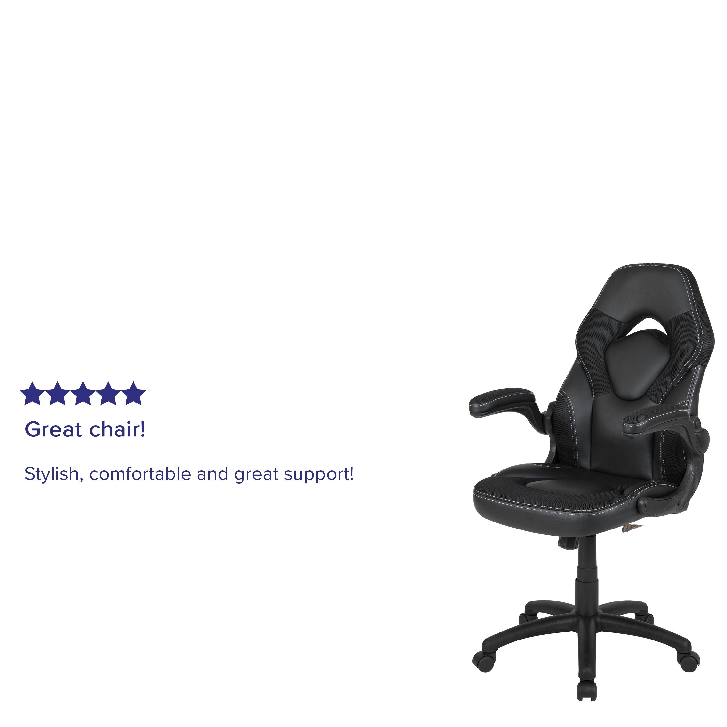 Flash Furniture X10 Gaming Chair, Racing Style Ergonomic Office Chair, Height Adjustable Swivel Computer Chair with Flip-Up Arms, Black LeatherSoft