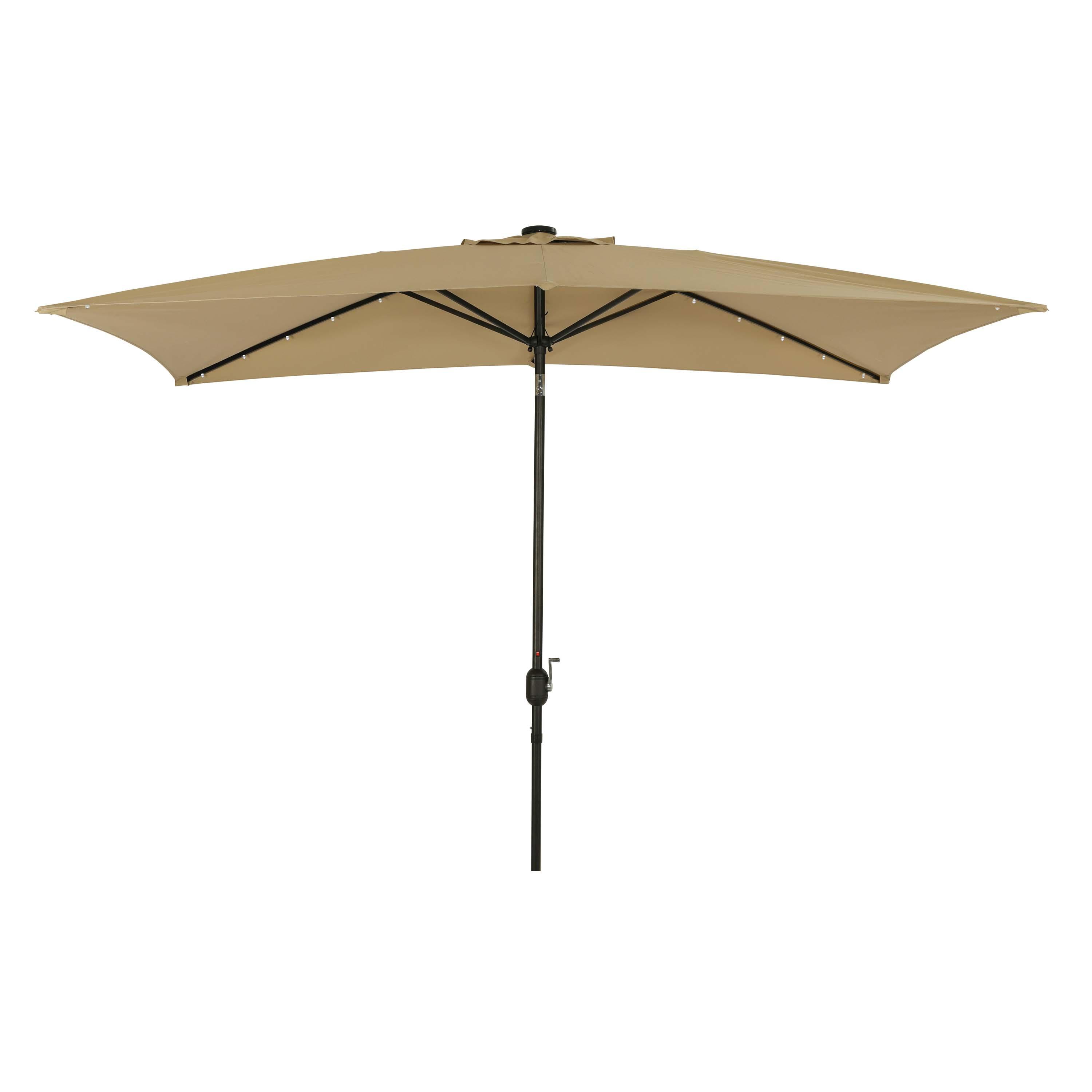 10' x 6.5' Rectangular Nassau Market Patio Umbrella with LED Bulb Lights Champagne - Island Umbrella: Solar-Powered, Weather-Resistant