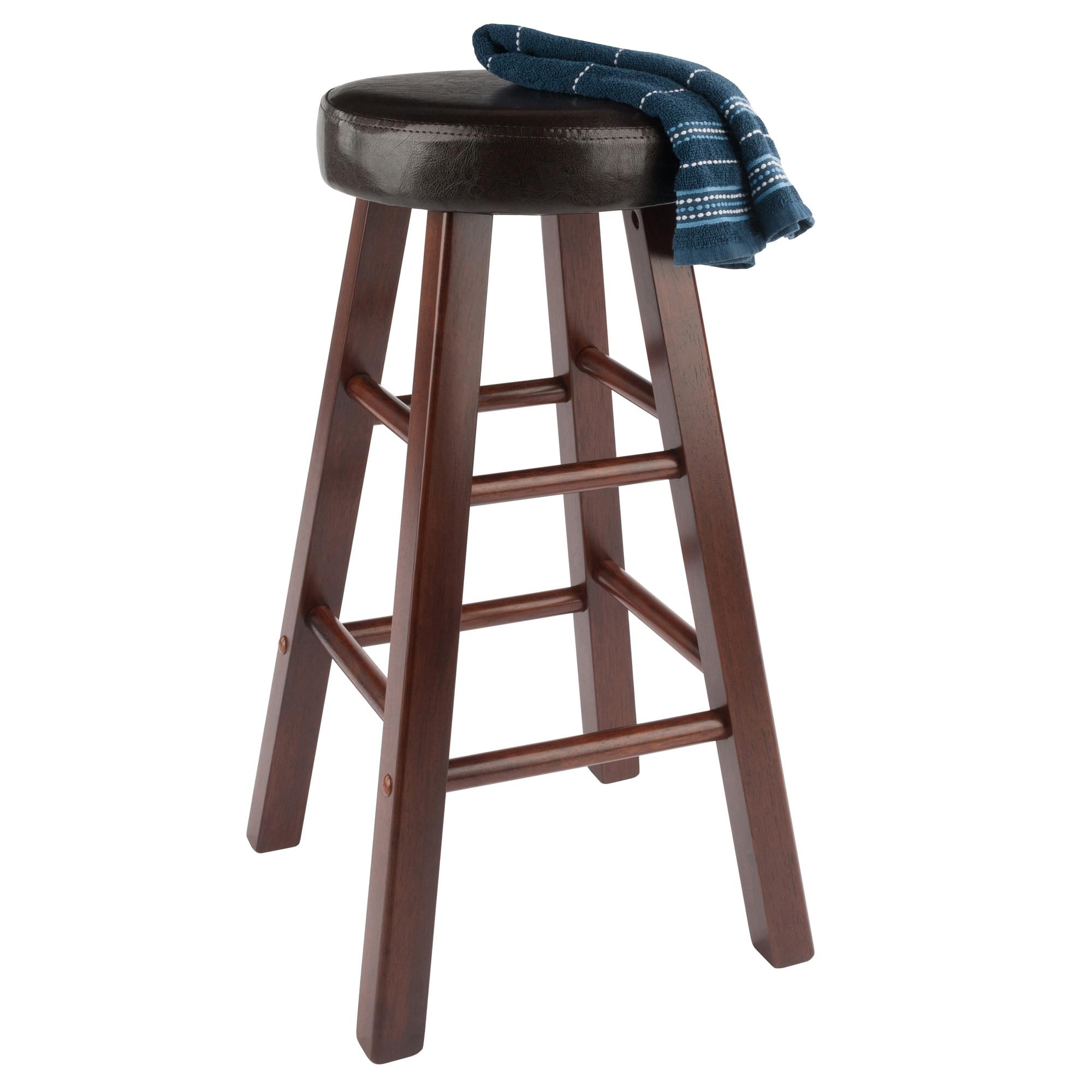 24" 2pc Maria Cushioned Counter Height Barstools Walnut/Espresso - Winsome: Faux Leather, Solid Wood Frame, Footrests