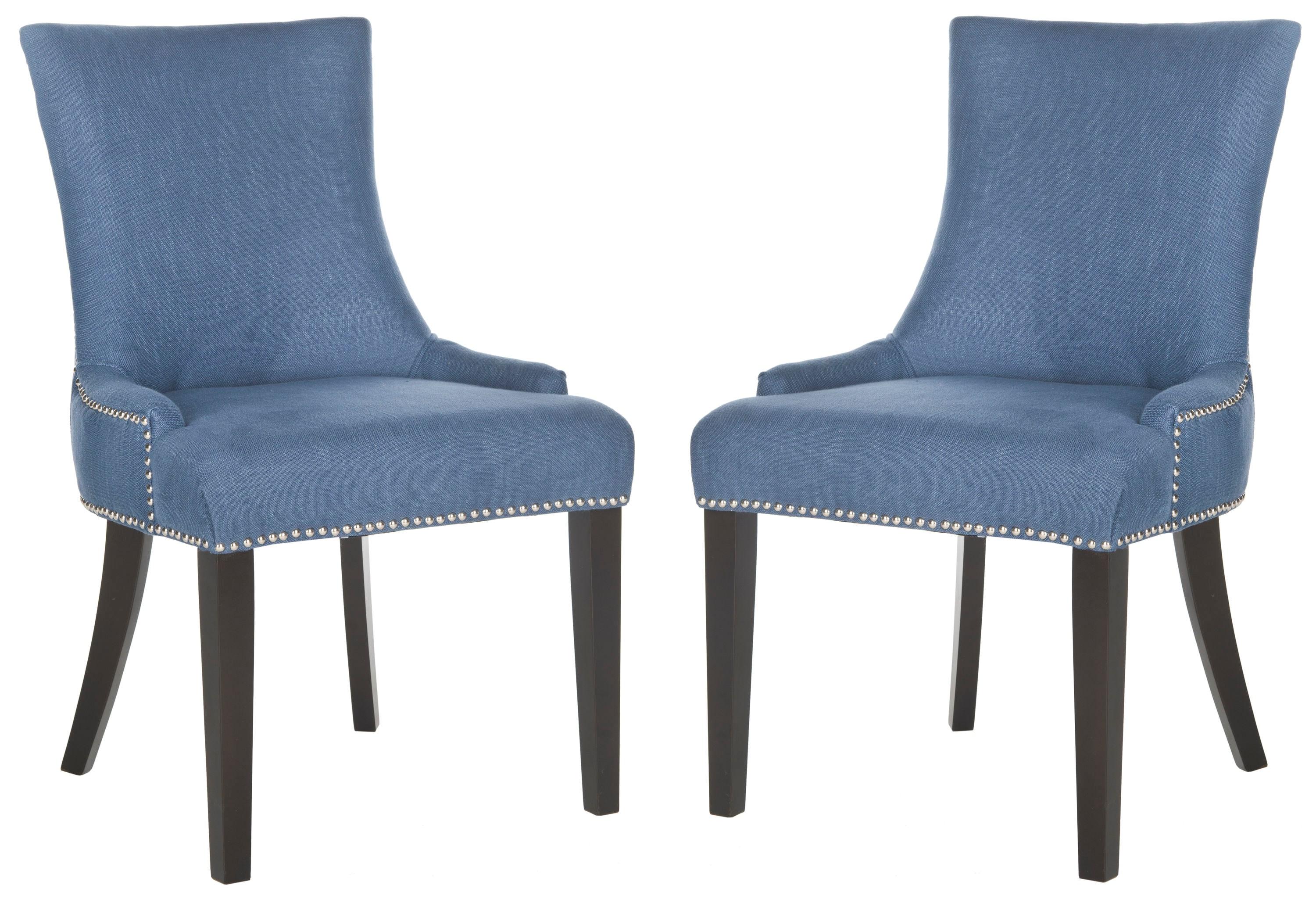 Lester 19''H Dining Chair (Set of 2) with Silver Nail Heads - Navy - Safavieh