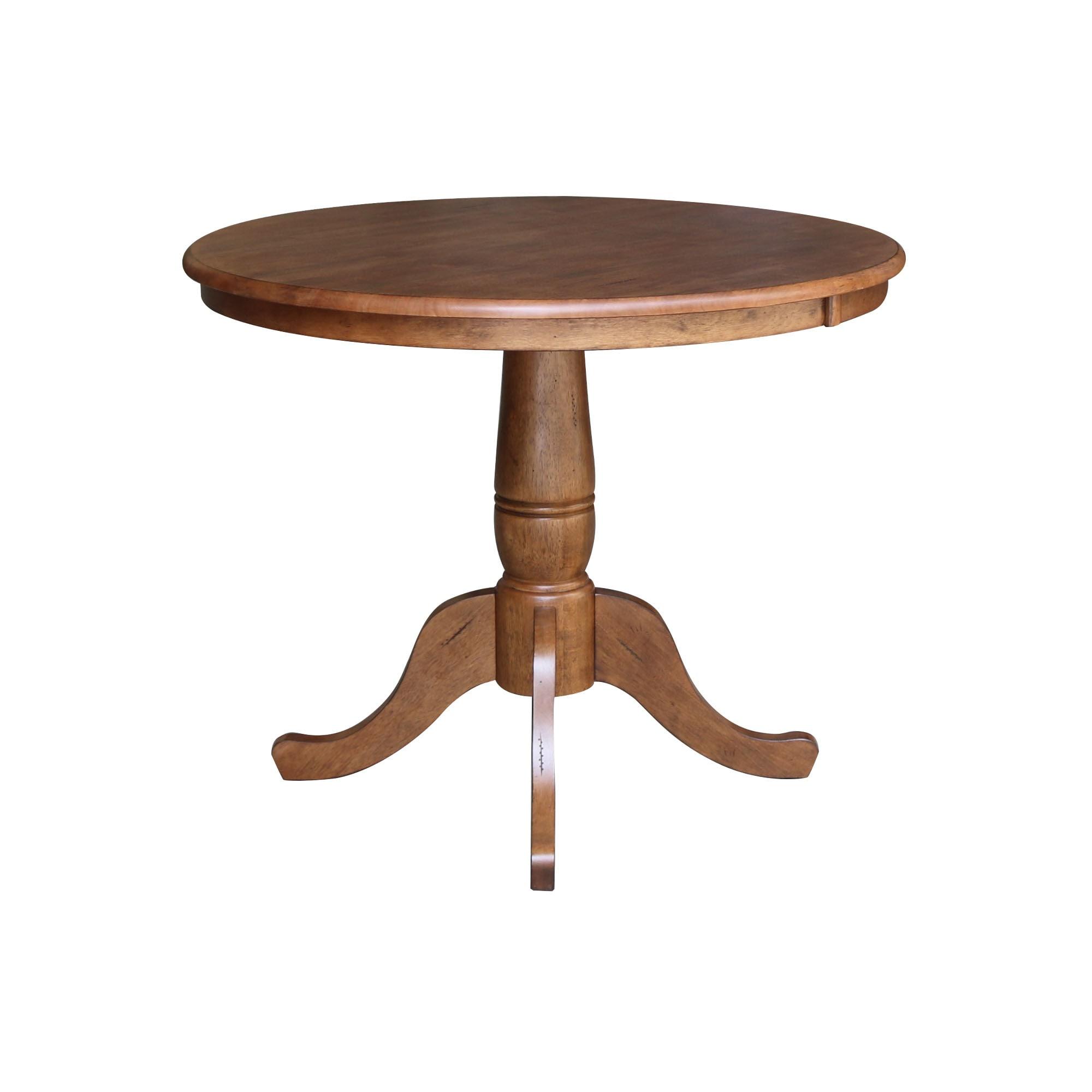 International Concepts 29.1" Dining Tables Round Top Carson Pedestal Distressed Oak: Hardwood, Seats 4, Non-Extension