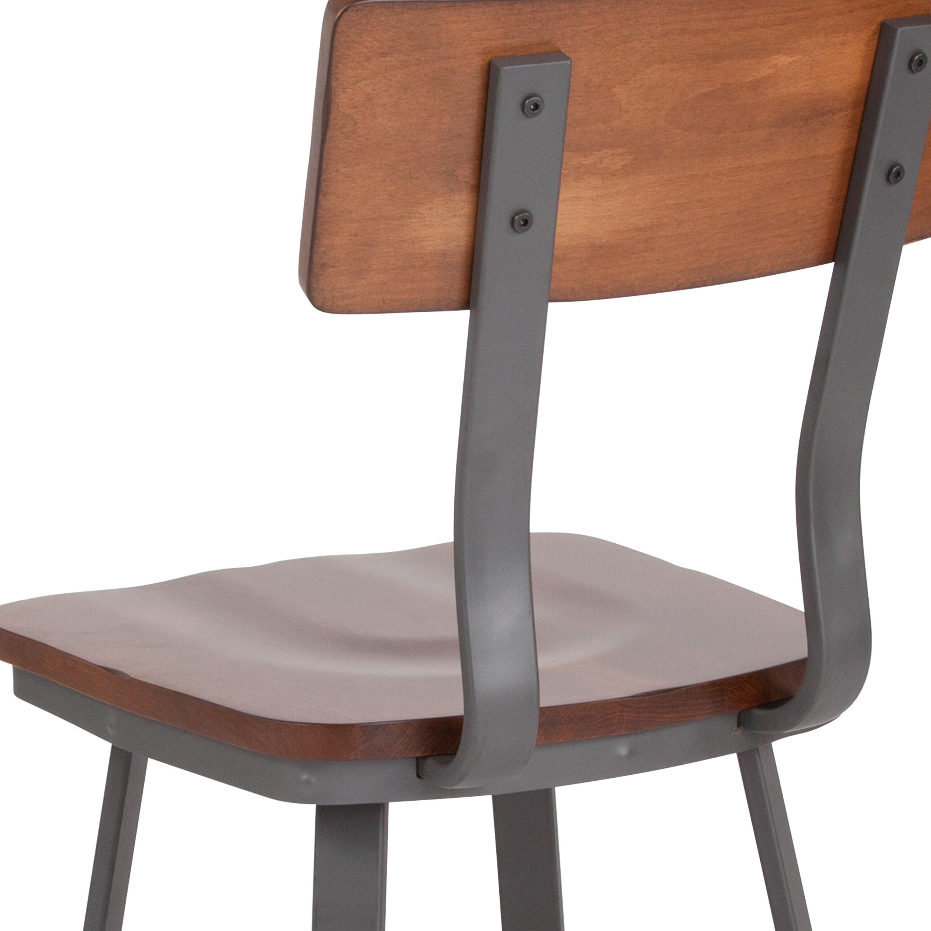 Flash Furniture Flint Series Rustic Walnut Restaurant Chair with Wood Seat & Back and Gray Powder Coat Frame