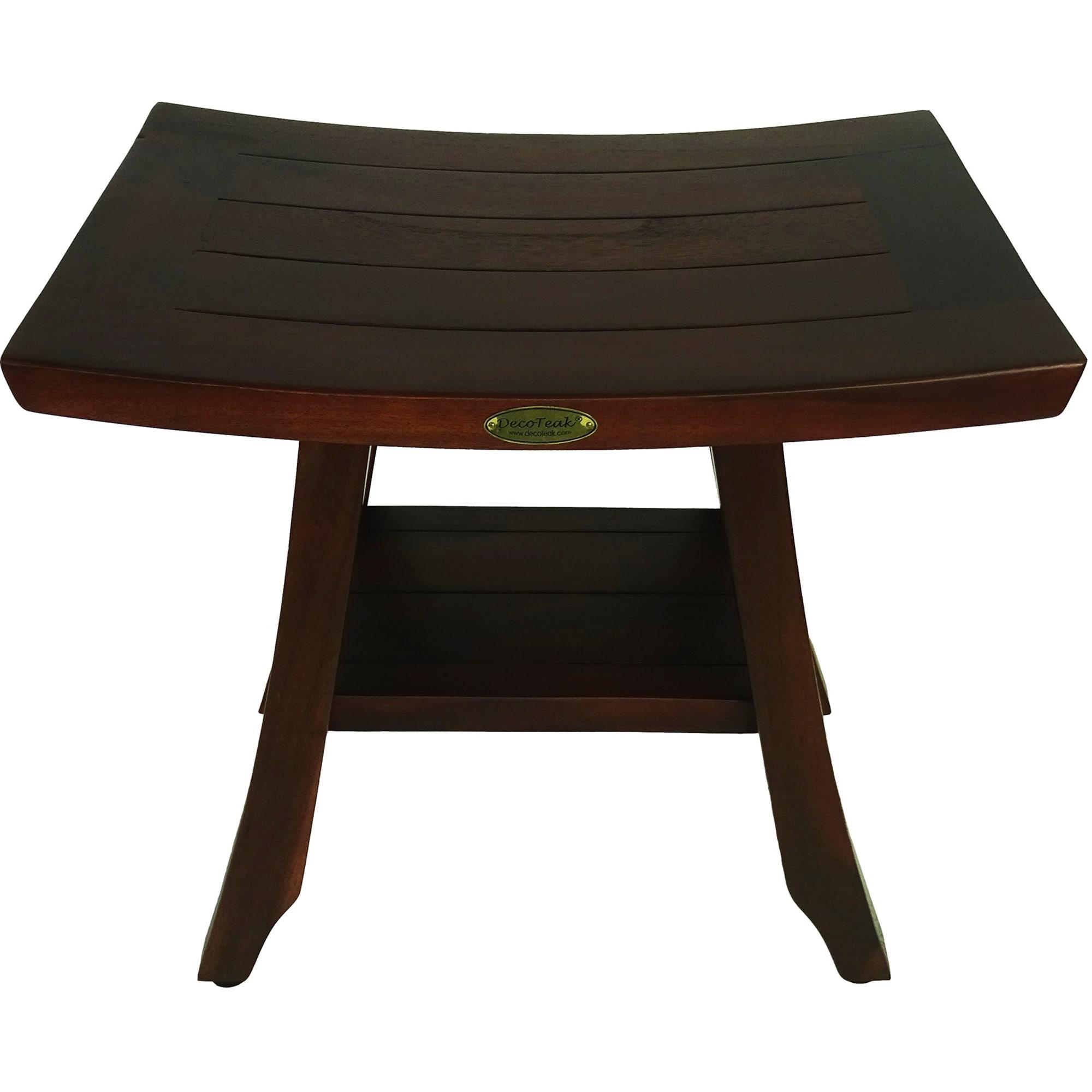 18&#34; Satori DT90 Wide Teak Wood Shower Bench with Shelf - DecoTeak