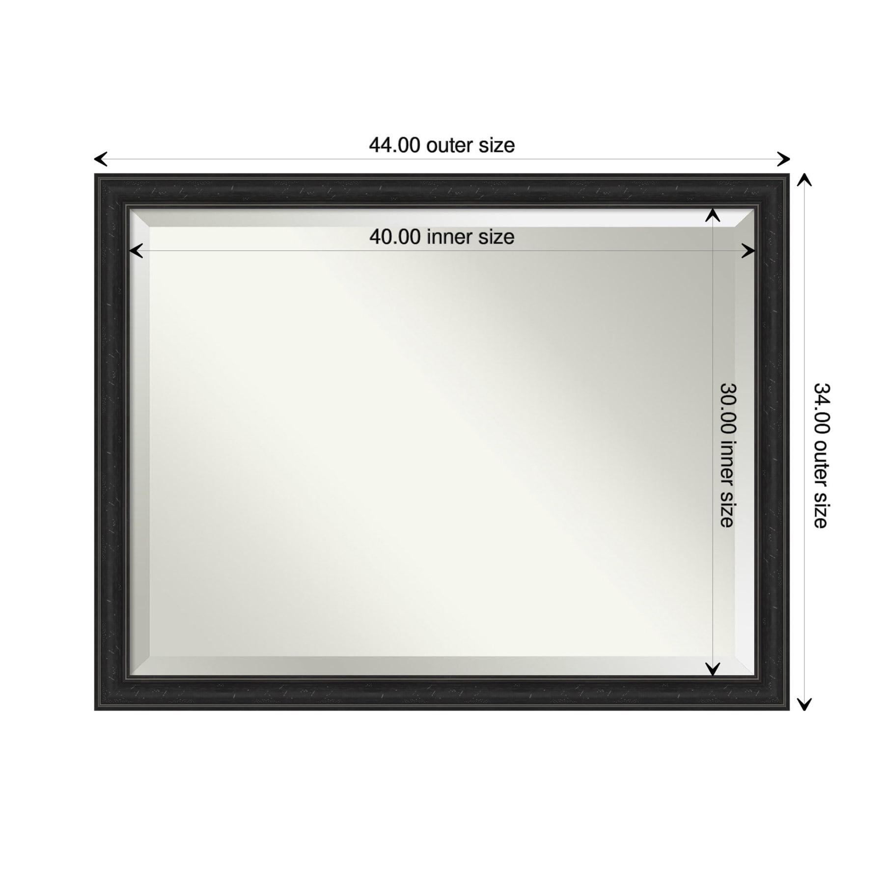 Amanti Art Beveled Bathroom Wall Mirror - Shipwreck Black Narrow Frame Outer Size: 44 x 34 in