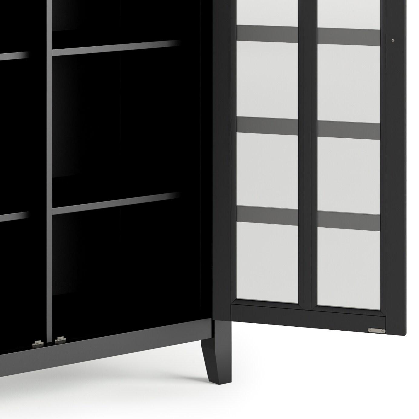 Simpli Home Artisan 38"W Solid Wood 4-Shelf Medium Storage Cabinet with Glass Doors and Adjustable Shelves