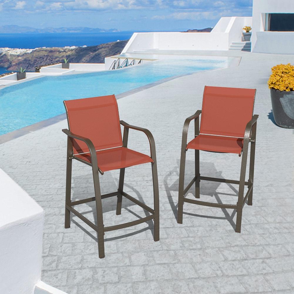 2pc Outdoor Counter Height Aluminum Bar Stools - Orange - Pellebant: UV & Weather Resistant, 270lbs Capacity