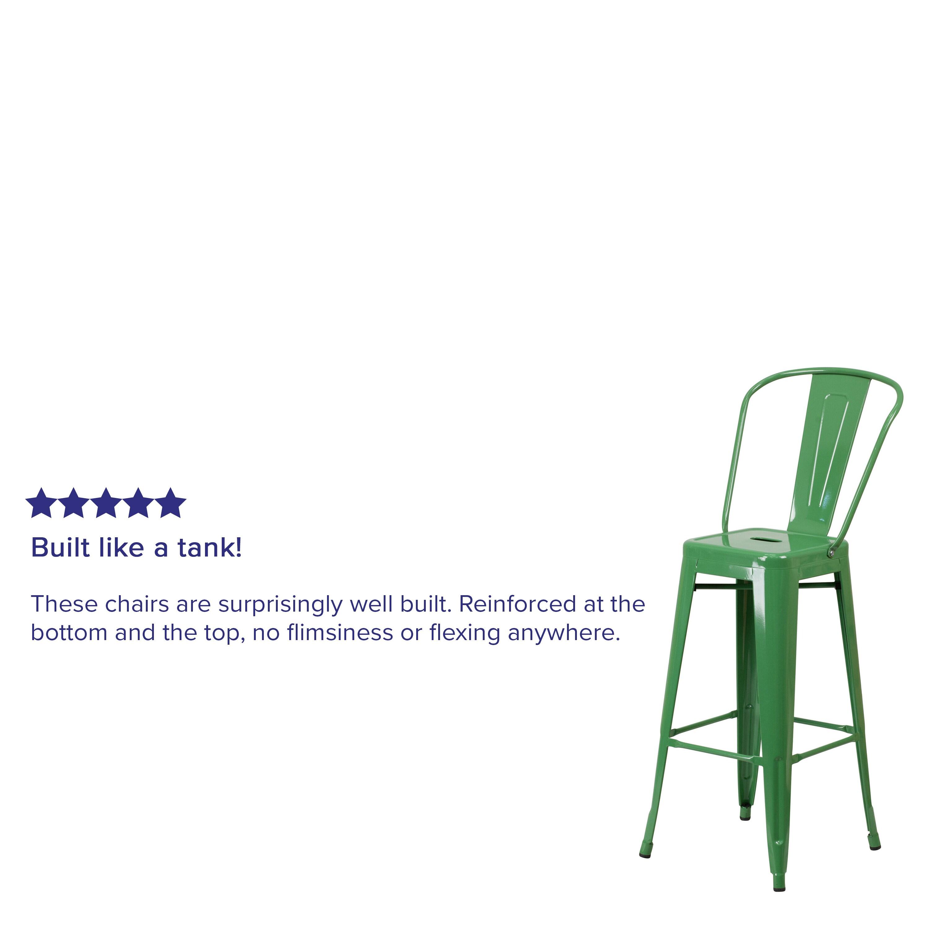 Flash Furniture Commercial Grade 30" High Green Metal Indoor-Outdoor Barstool with Removable Back