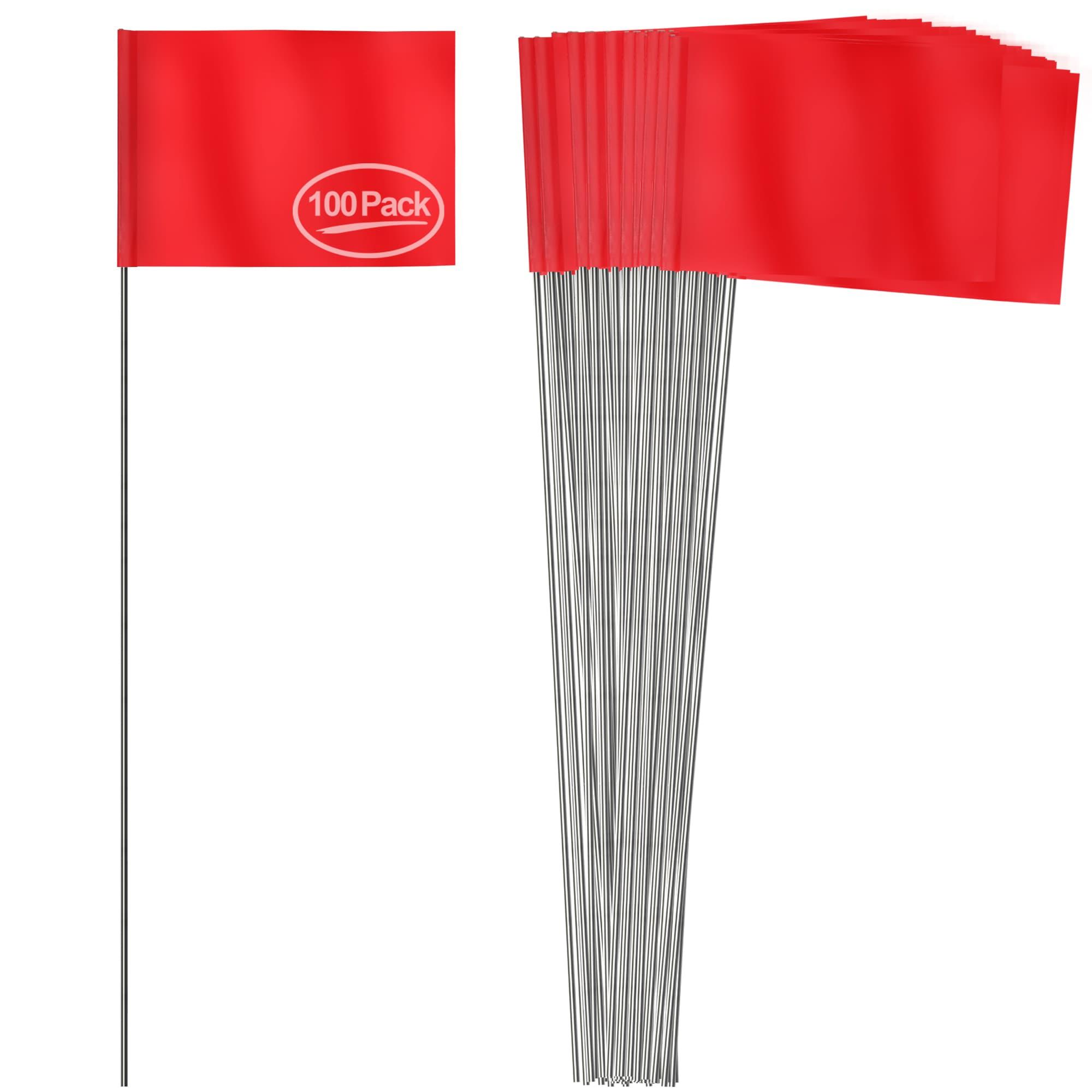 Anley 100 Pcs Red Marking Flags 4" X 5" - Vinyl Irrigation Sprinkler Flag with 15 Inch Steel Wire Stake - Small Marker Flags