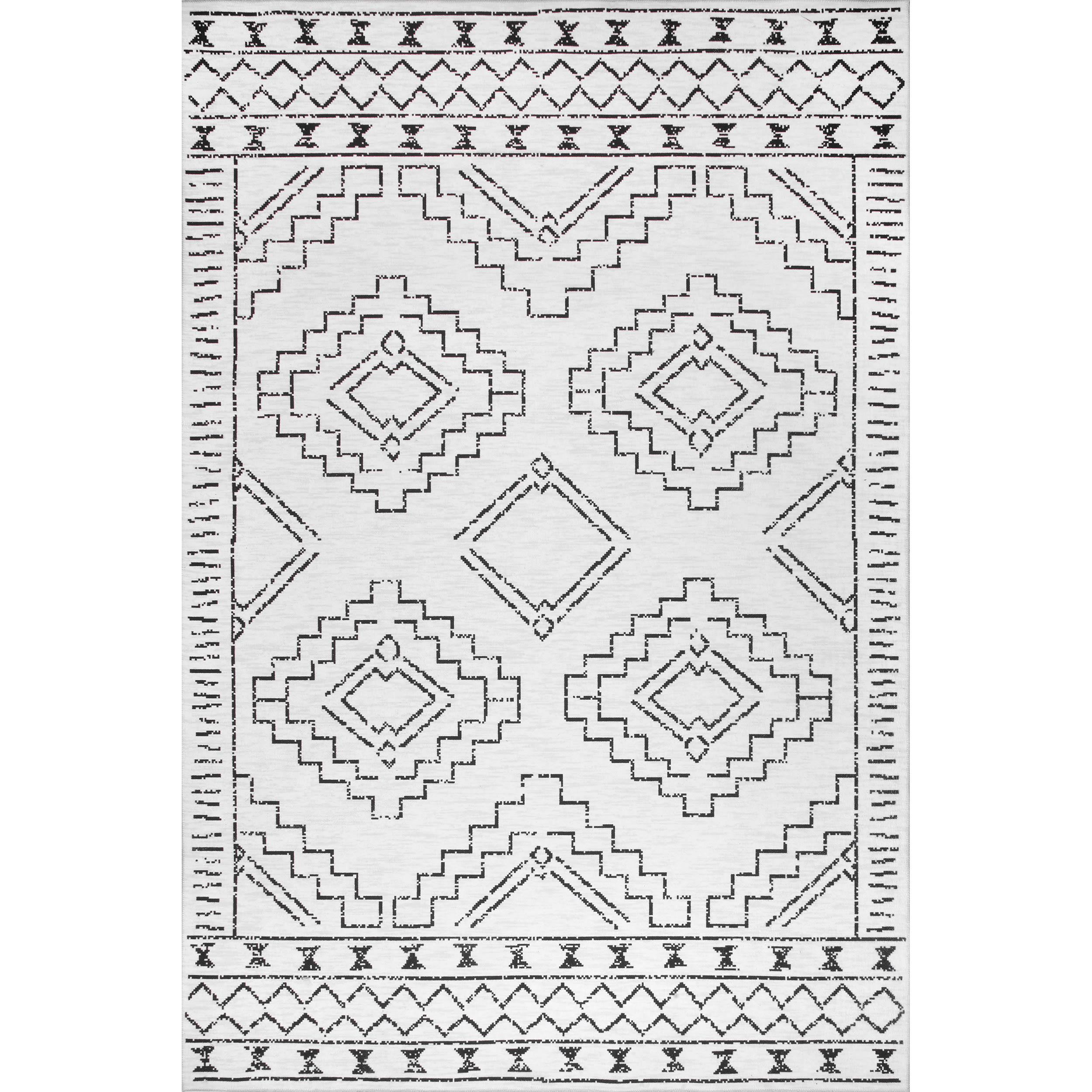 Nuloom Noa Pet Friendly Machine Washable Moroccan Area Rug, 5' x 8', White