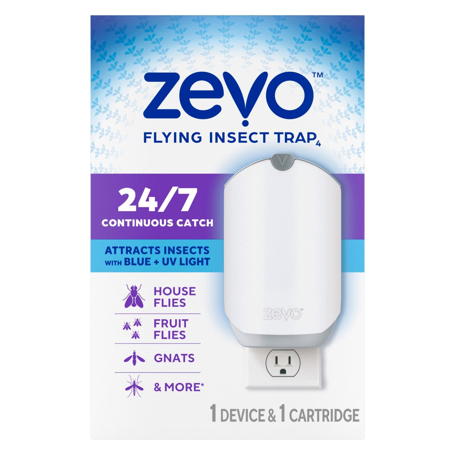 Zevo Flying Insect Trap, Fly Trap Captures Houseflies, Fruit Flies, and Gnats 1 Plug-in Base + 1 Cartridge
