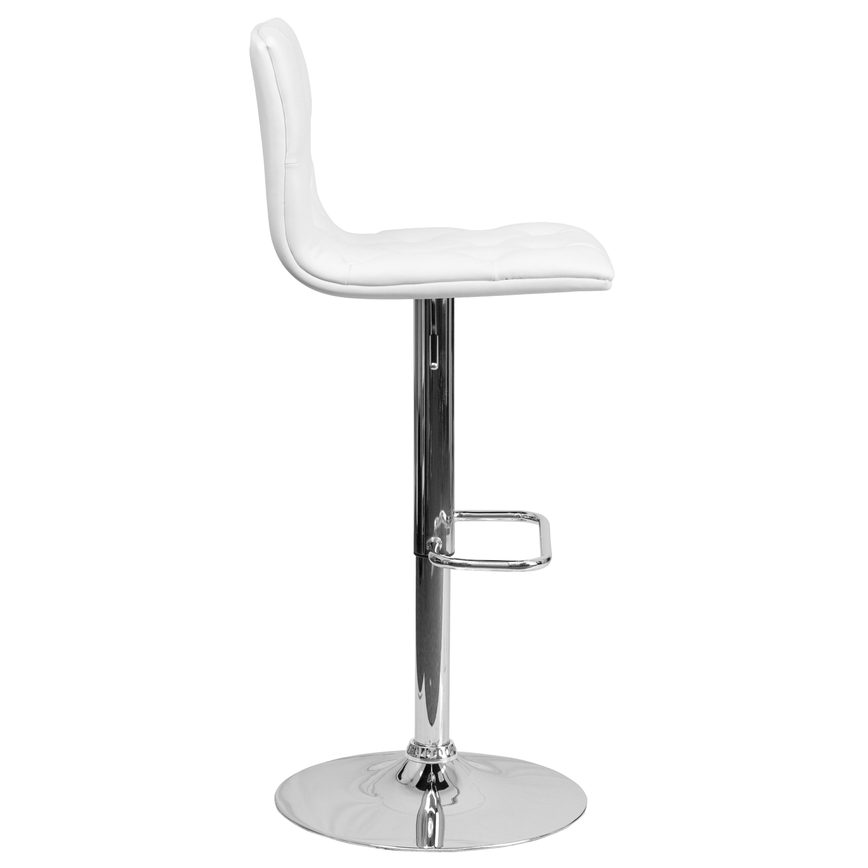Flash Furniture Sammie Contemporary Button Tufted White Vinyl Adjustable Height Barstool with Chrome Base