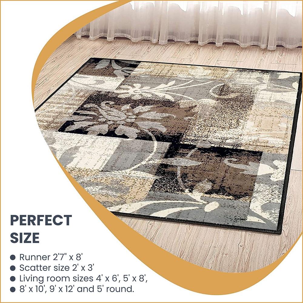 Superior Indoor Area Rug, Jute Backed, Perfect for Office, Living/Dining Room, Bedroom, Kitchen, Hallway, Entryway, Floor, Modern Floral Patchwork Decor, Pastiche Collection, 4' x 6', Beige