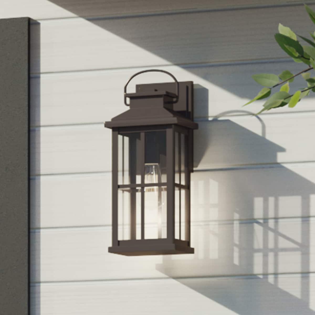 Progress Lighting Williamston 1-Light Antique Bronze Farmhouse Outdoor Large Wall Lantern with Clear Glass Shade