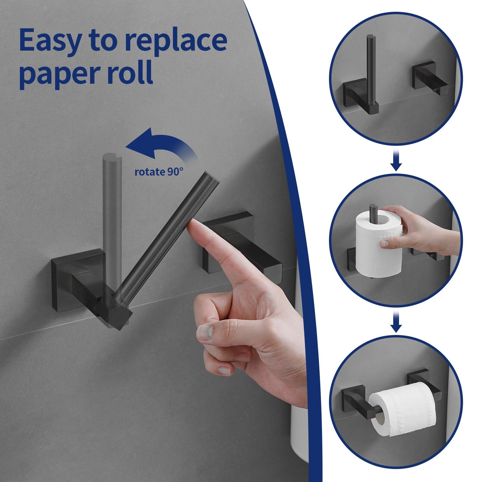 BWE Wall Mounted Toilet Paper Holder Double Post Pivoting Square Tissue Holders Roll Hangers Stand