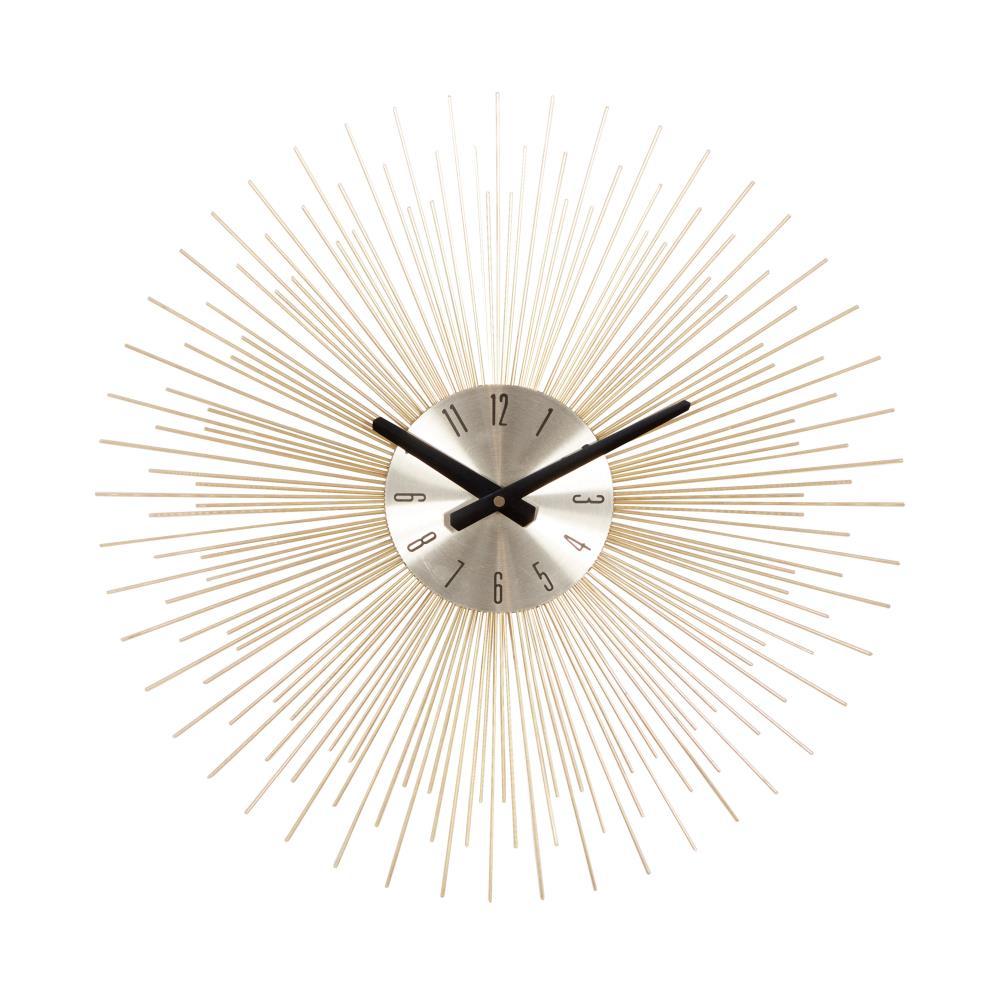 DecMode 19" Gold Metal Starburst Wall Clock with Black Accents