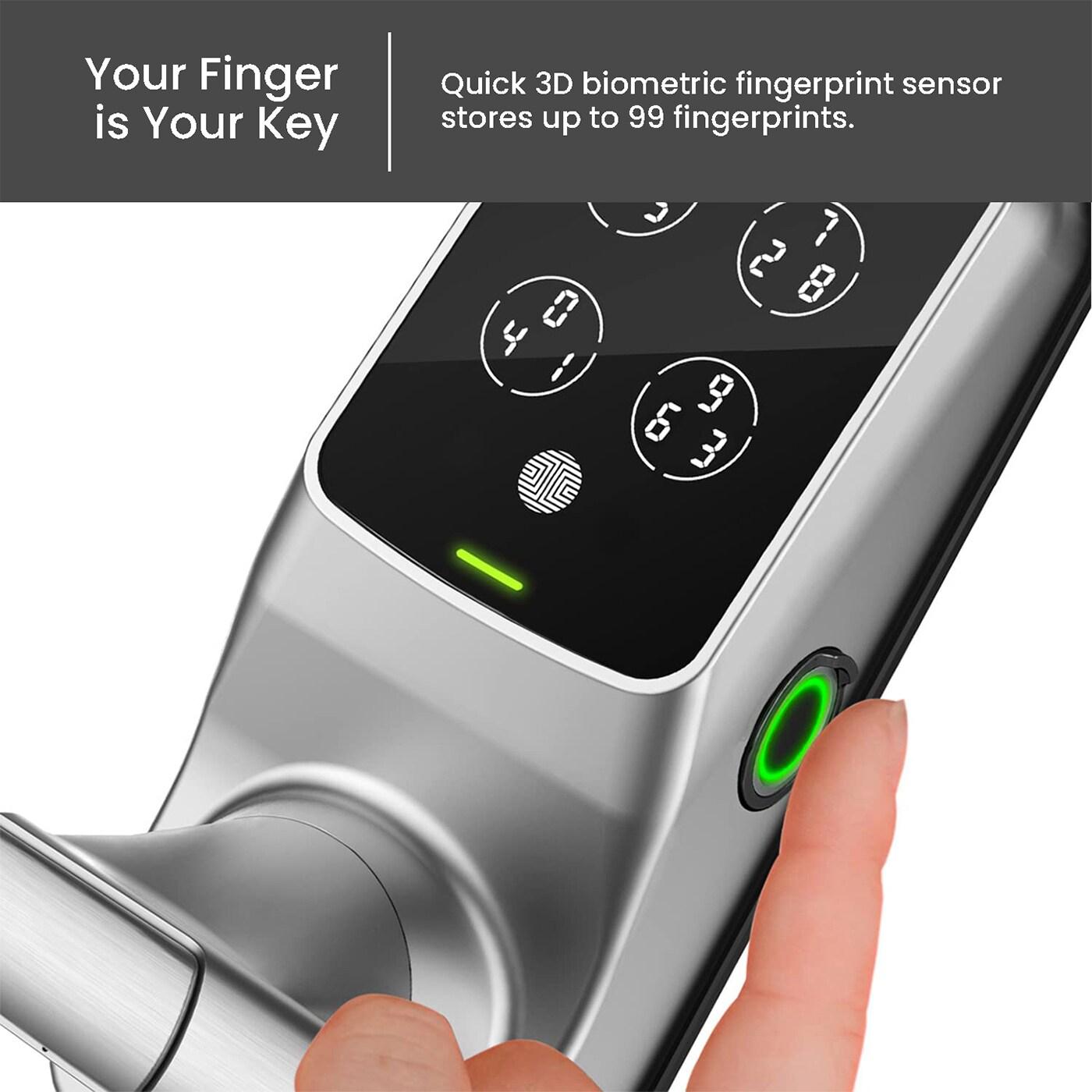 Lockly Secure Plus Bluetooth Smart Door Lock, Keyless Entry with PIN Genie® Digital Keypad, 3D Biometric Fingerprint Sensor Front Door Lock with Handle, Voice Control & Auto Lock - Latch Edition