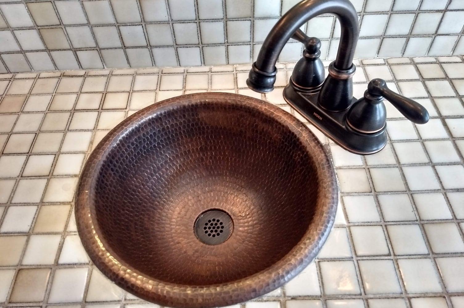 12" Round Self Rimming Hammered Copper Bathroom Sink