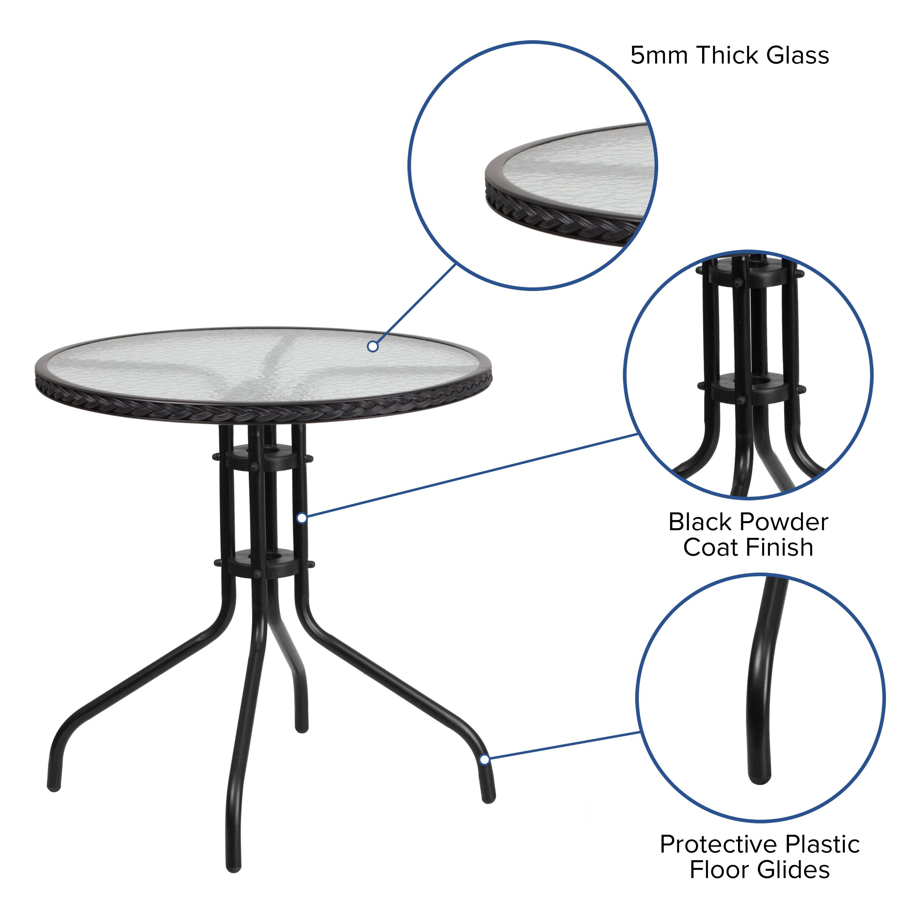 Flash Furniture 28'' Round Tempered Glass Metal Table with Black Rattan Edging