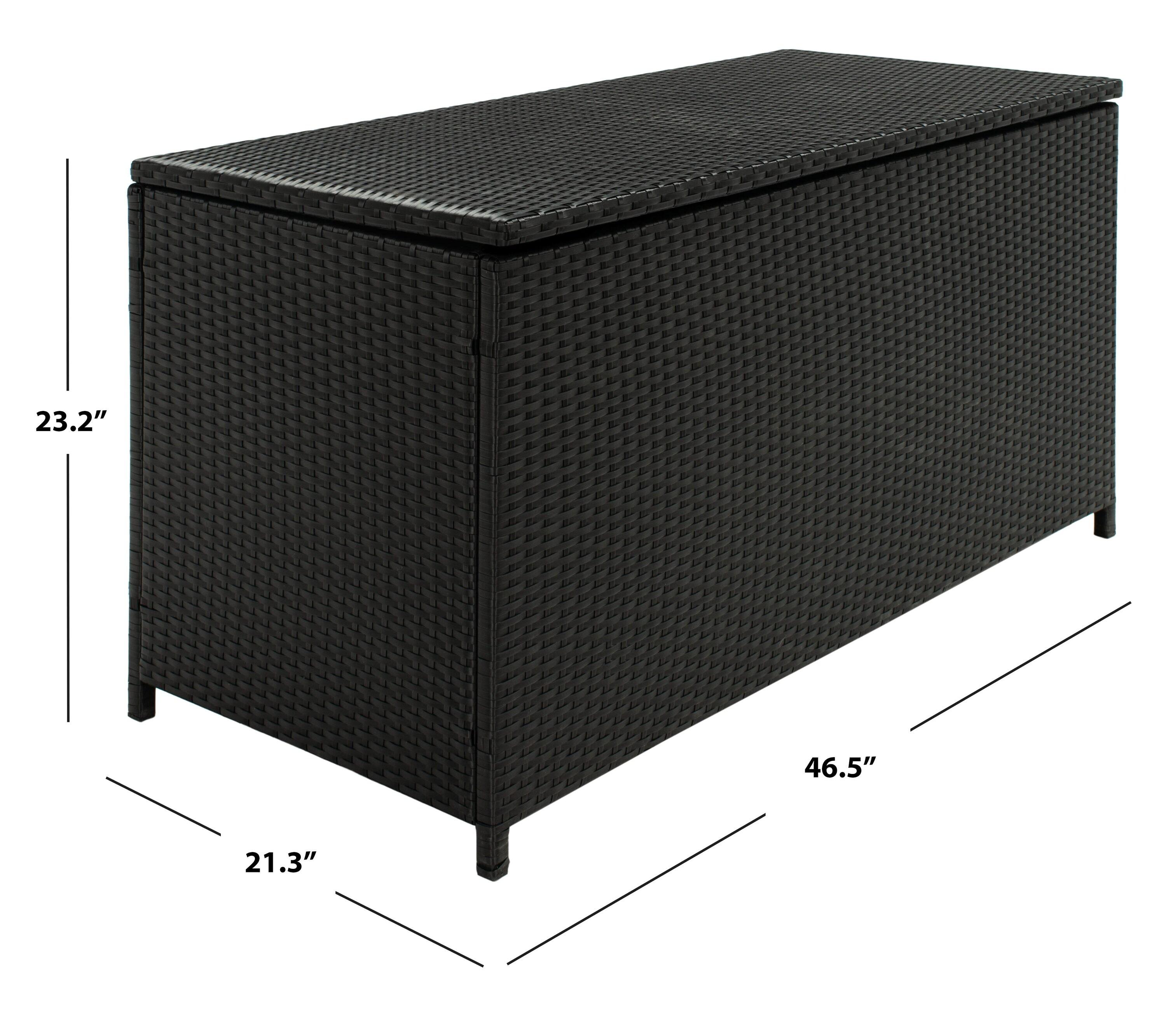 Oliveira Outdoor Cushion Deck Box - Black/White Cushion - Safavieh