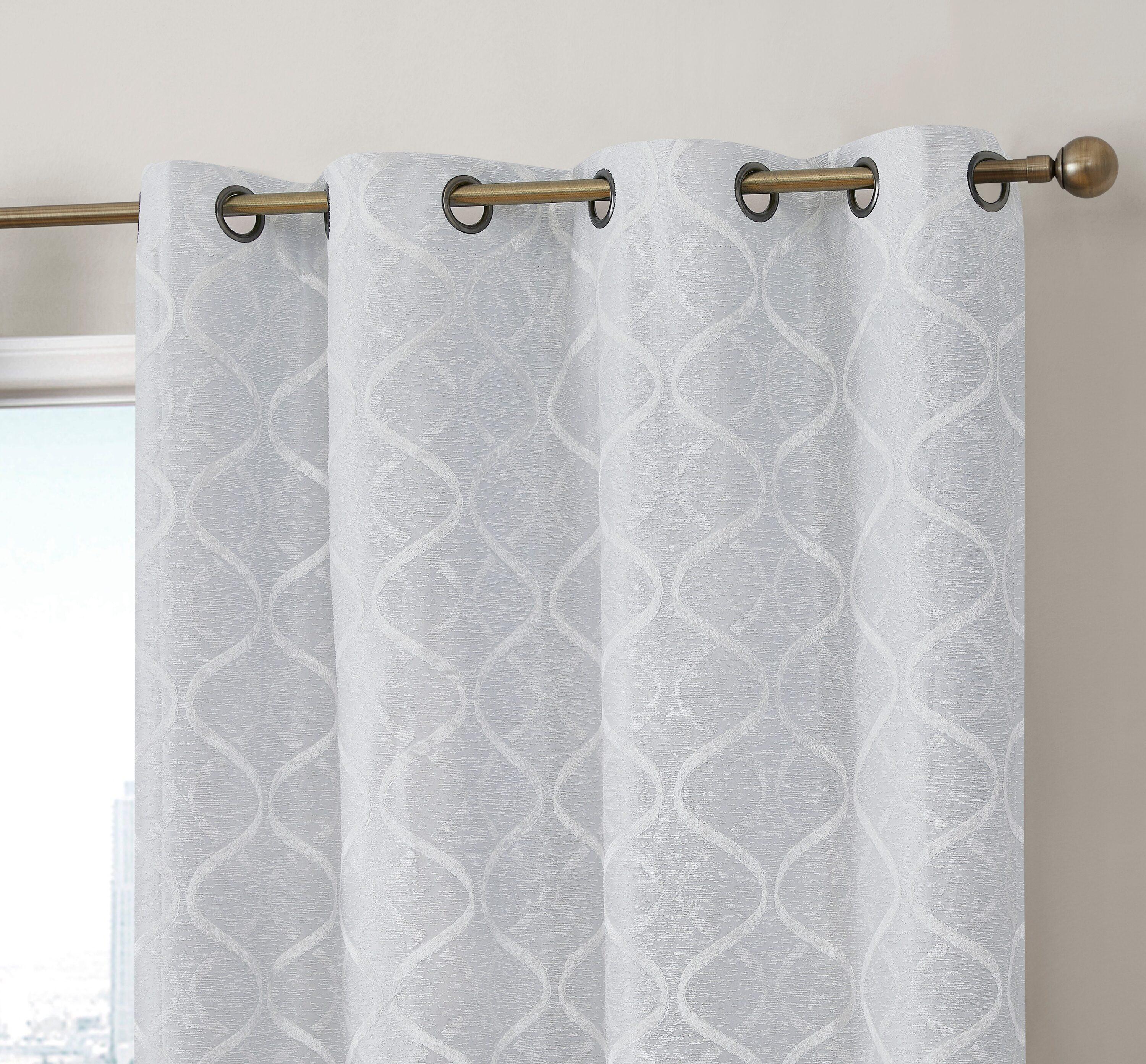 HLC.ME Versailles Lattice Flocked 100% Complete Blackout Thermal Insulated Window Curtain Grommet Panels, Set of 2 - Ivory, 50 W x 84 L