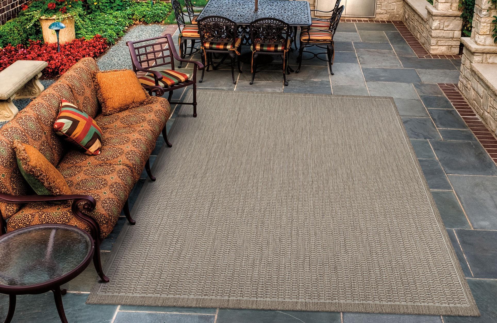 Couristan Recife Saddle Stitch Indoor /Outdoor Area Rug, Champagne- Taupe, 5'10" x 9'2"