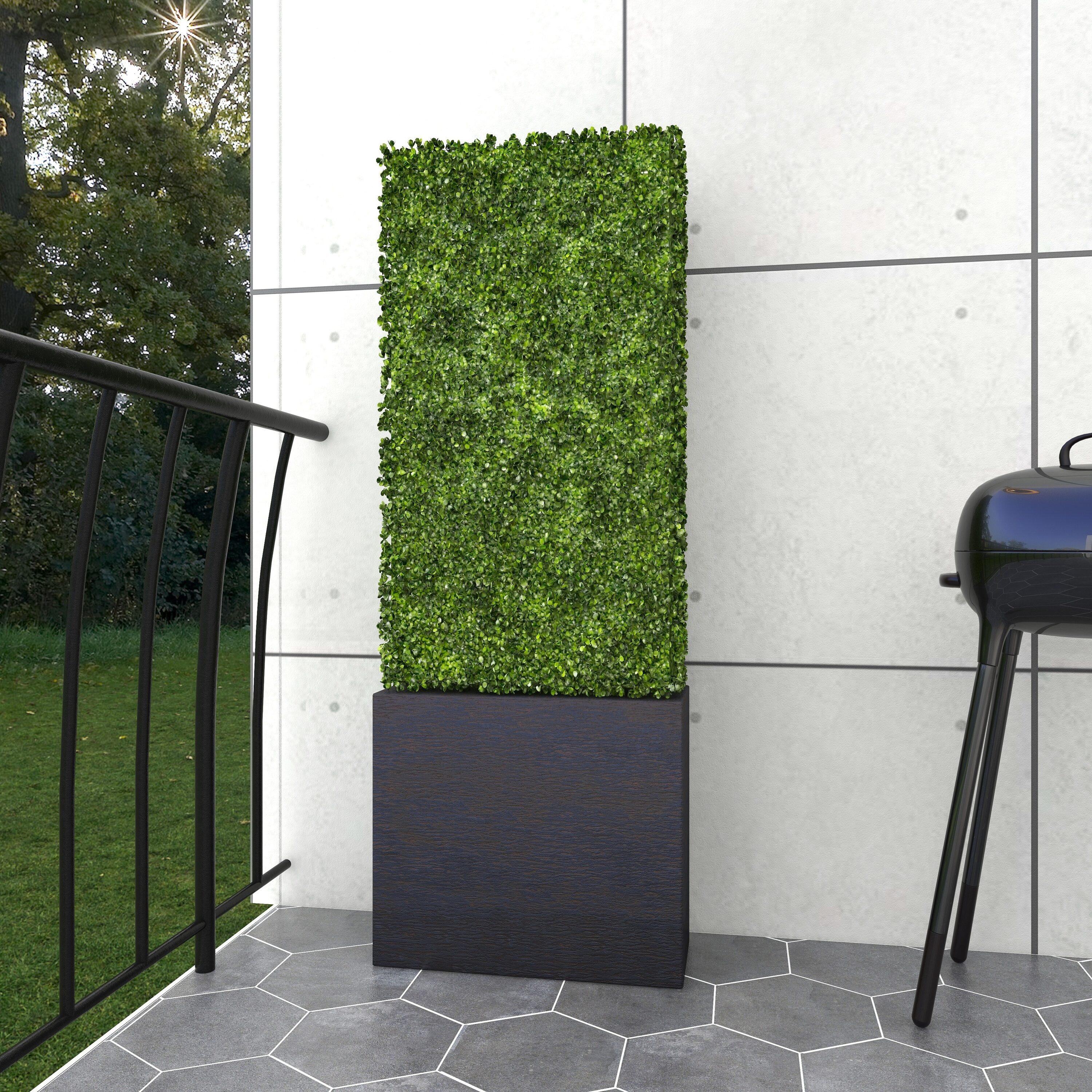 DecMode Green Plastic Contemporary Artificial Boxwood Hedge Topiary with Black Planter Box 22" x 9" x 59"