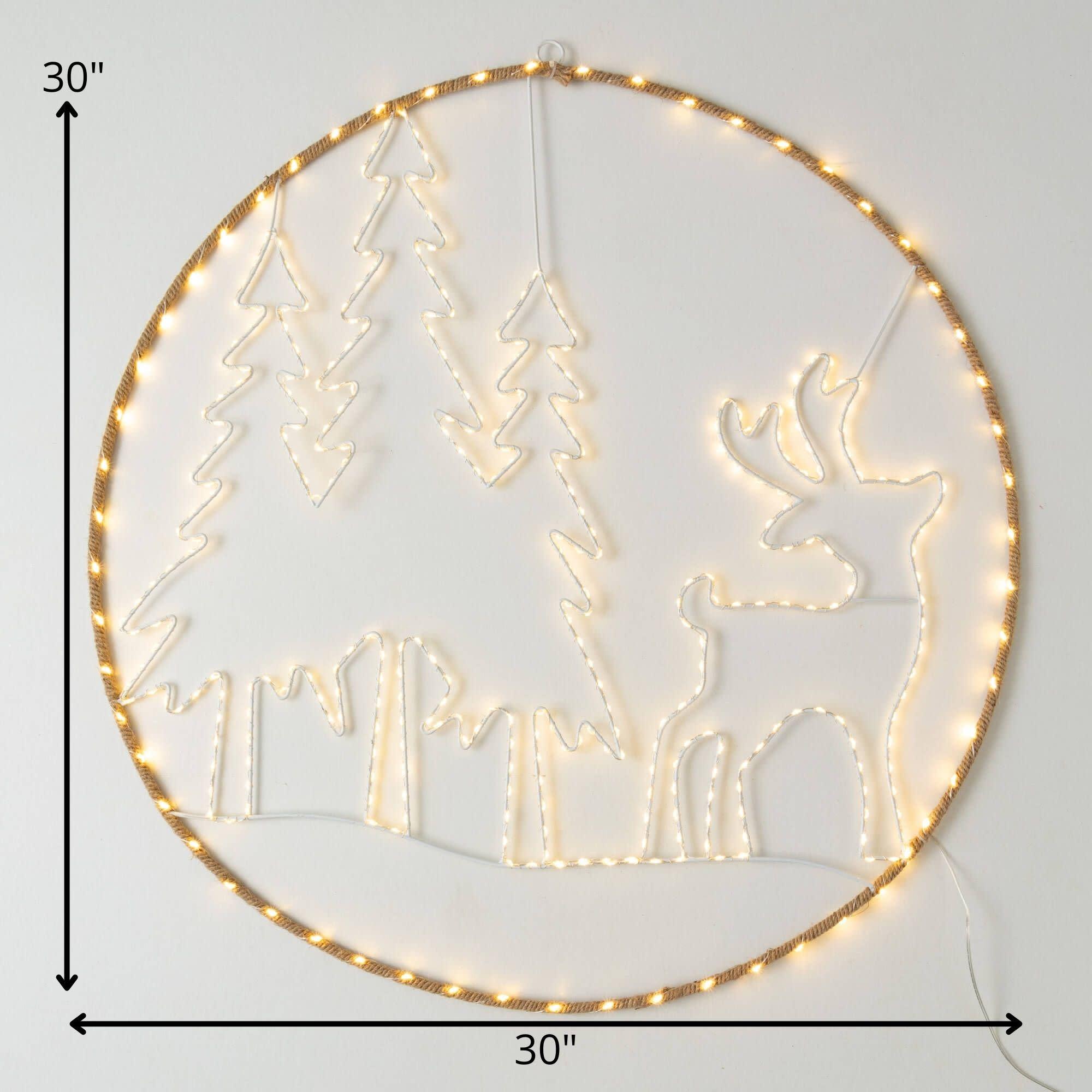 30"H Sullivans Christmas LED Deer Scene Wall Decor, White, Indoor Christmas Decor