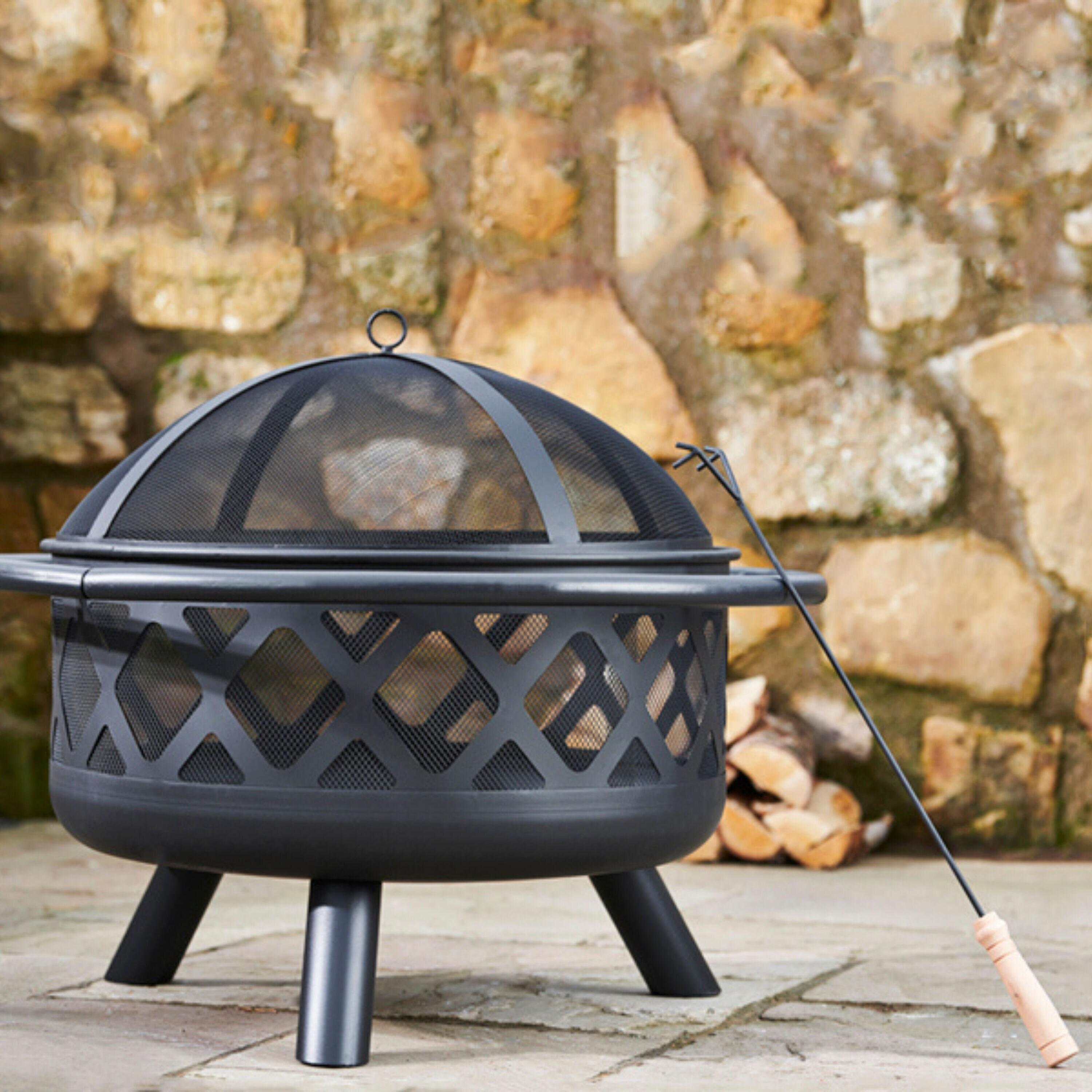 Heisey 30" Outdoor Round Wood Burning Fire Pit with Steel Base