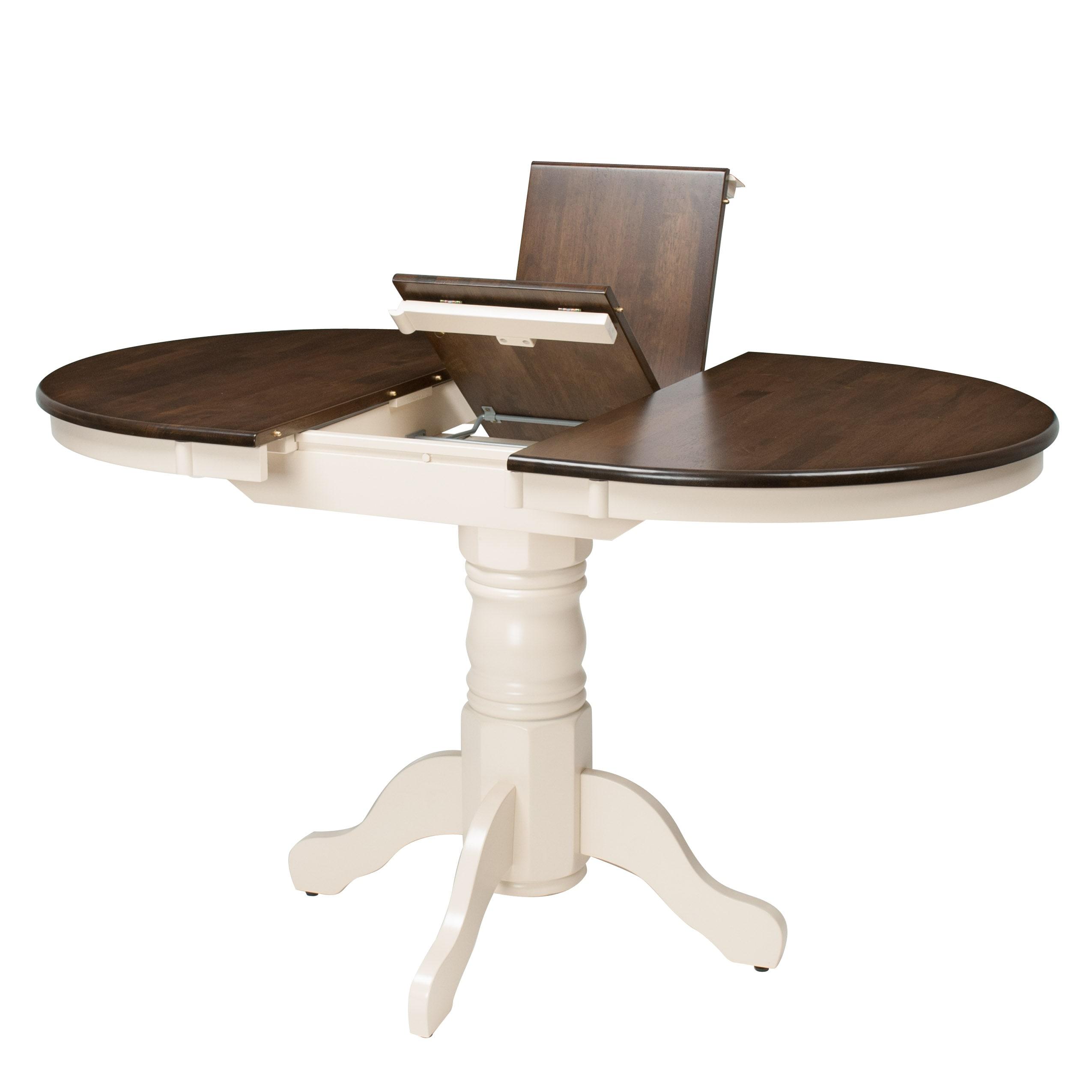 CorLiving Dillon Brown and Cream Extendable Dining Table with Wood Pedestal Base