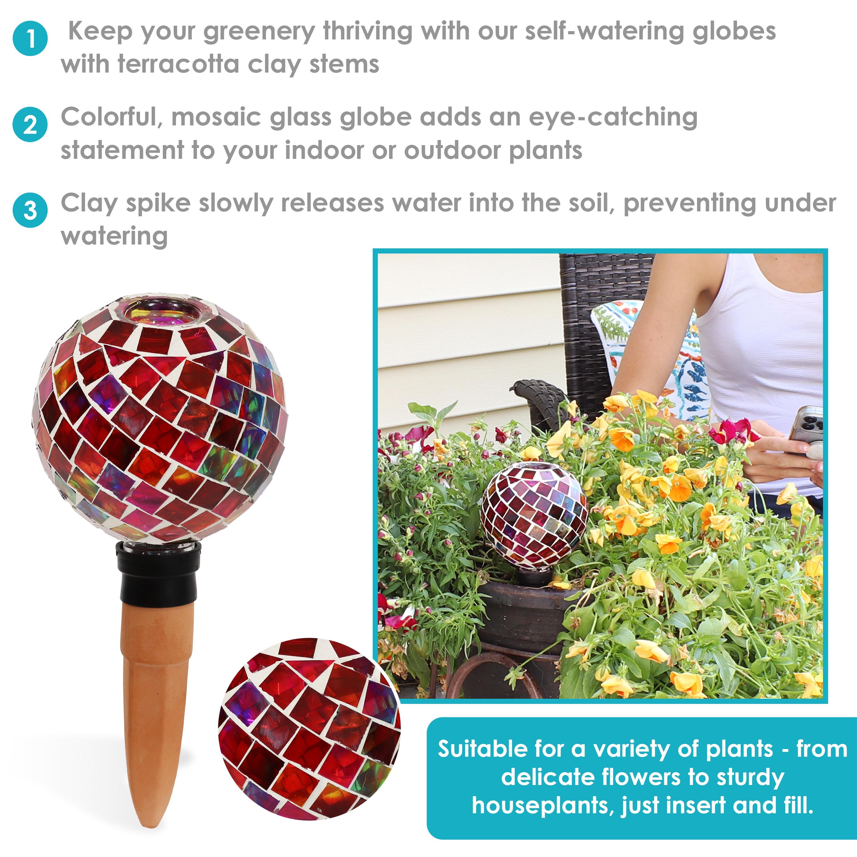 Sunnydaze Outdoor Mosaic Glass Watering Globe with Clay Spike for Planters - 9.5" - Magenta Medley