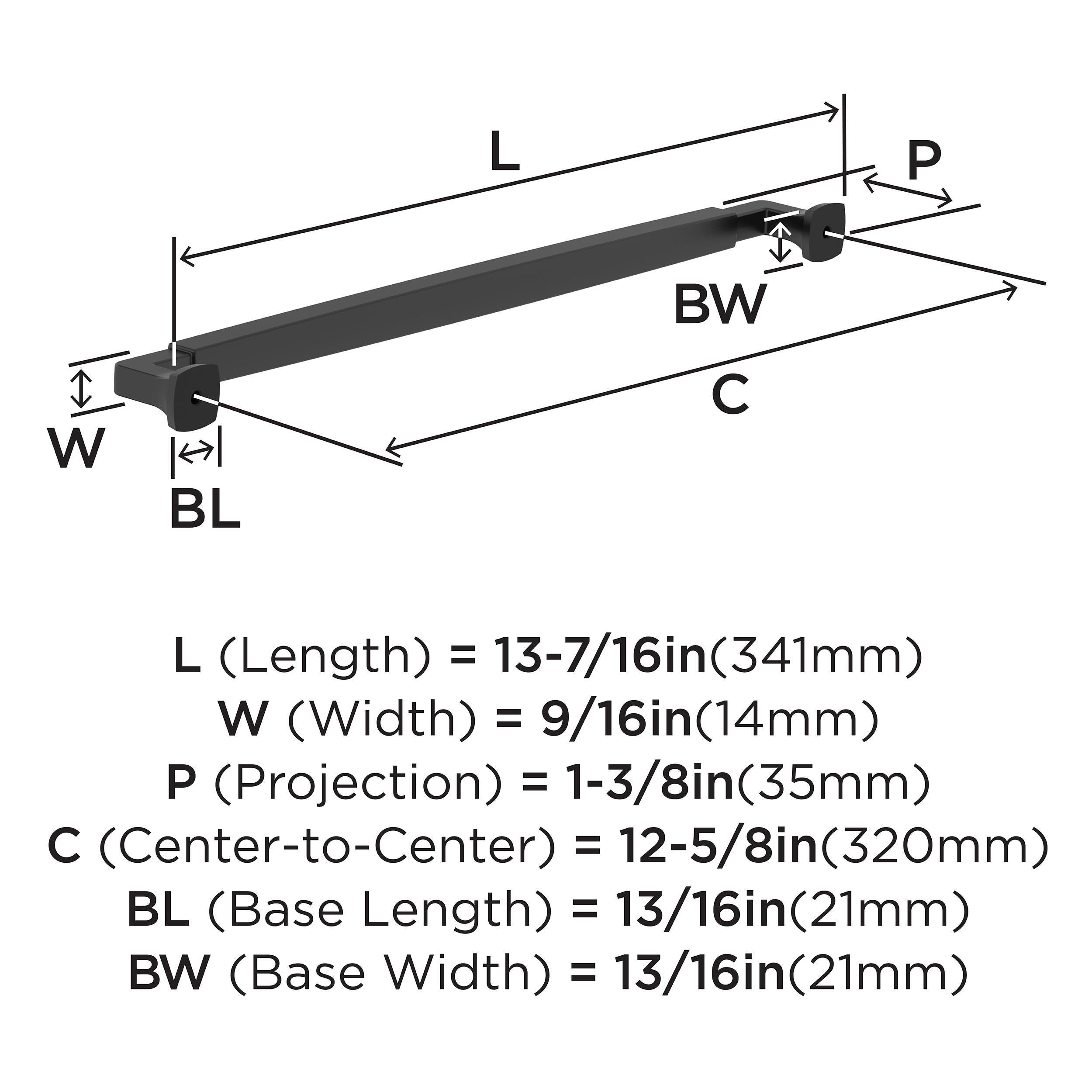 Amerock Stature 12-5/8 inch (320mm) Center-to-Center Matte Black Cabinet Pull