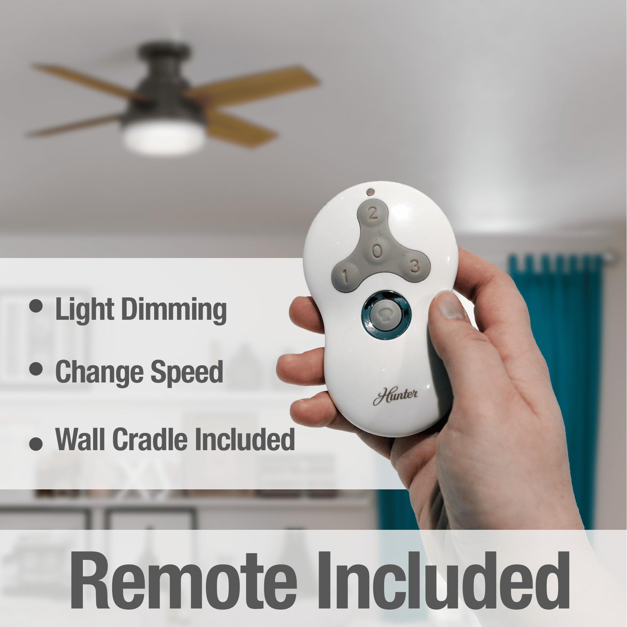 Hunter Fan Dempsey Low Profile 44" 4 - Blade Indoor Flush Mount Small Room Ceiling Fan with Lights and Remote