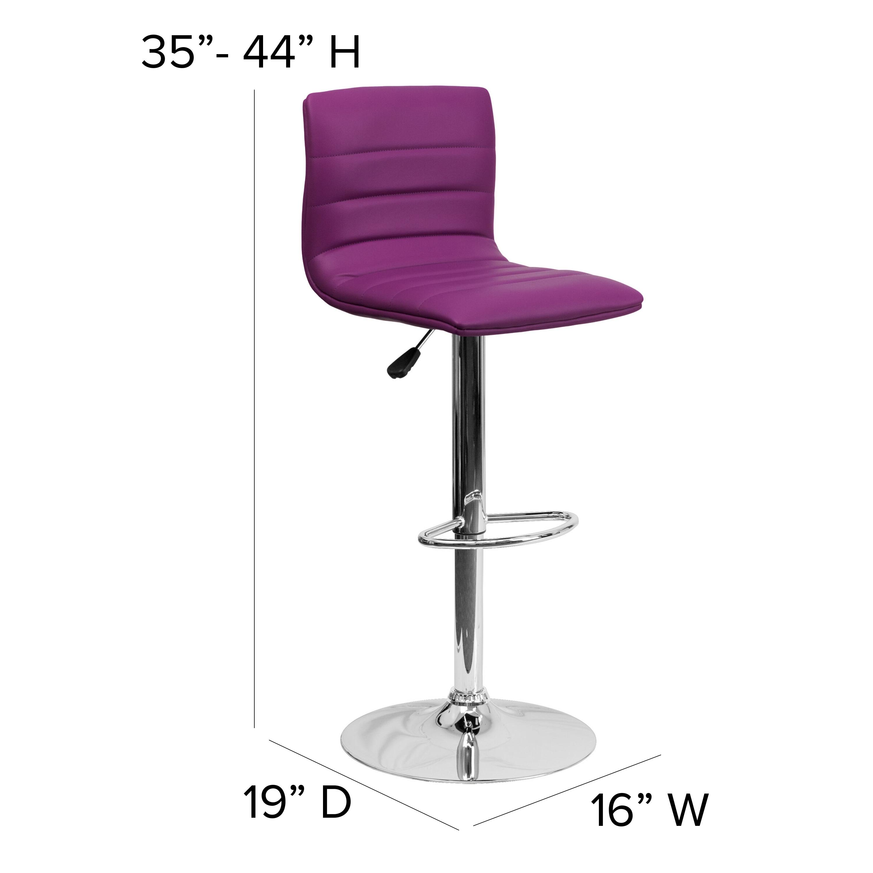 Flash Furniture Modern Purple Vinyl Adjustable Bar Stool with Back, Counter Height Swivel Stool with Chrome Pedestal Base