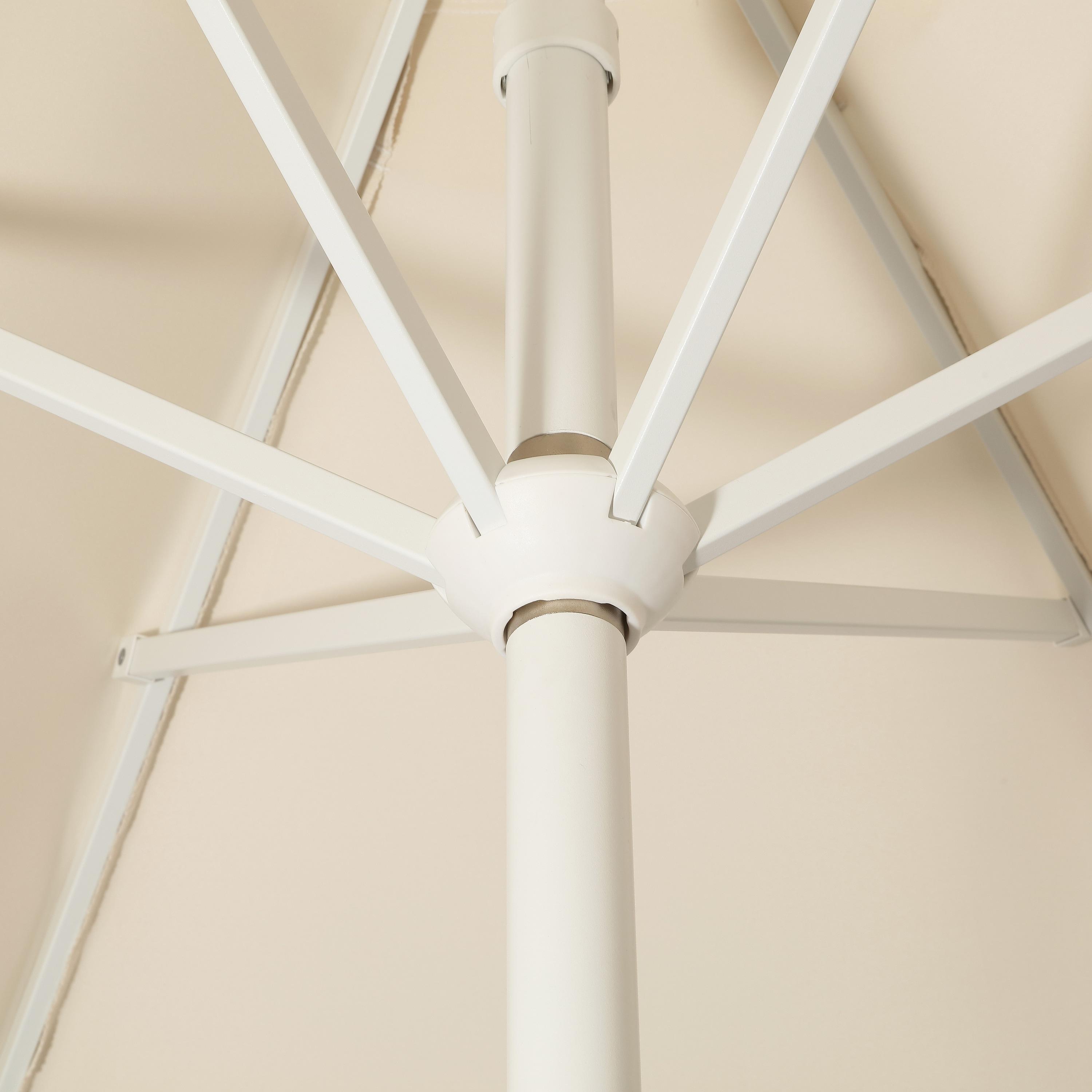 JONATHAN Y Collins 9 ft. Classic Cottage Tassel Market Patio Umbrella with Auto-Tilt, Crank, Wind Vent and UV Protection in Cream