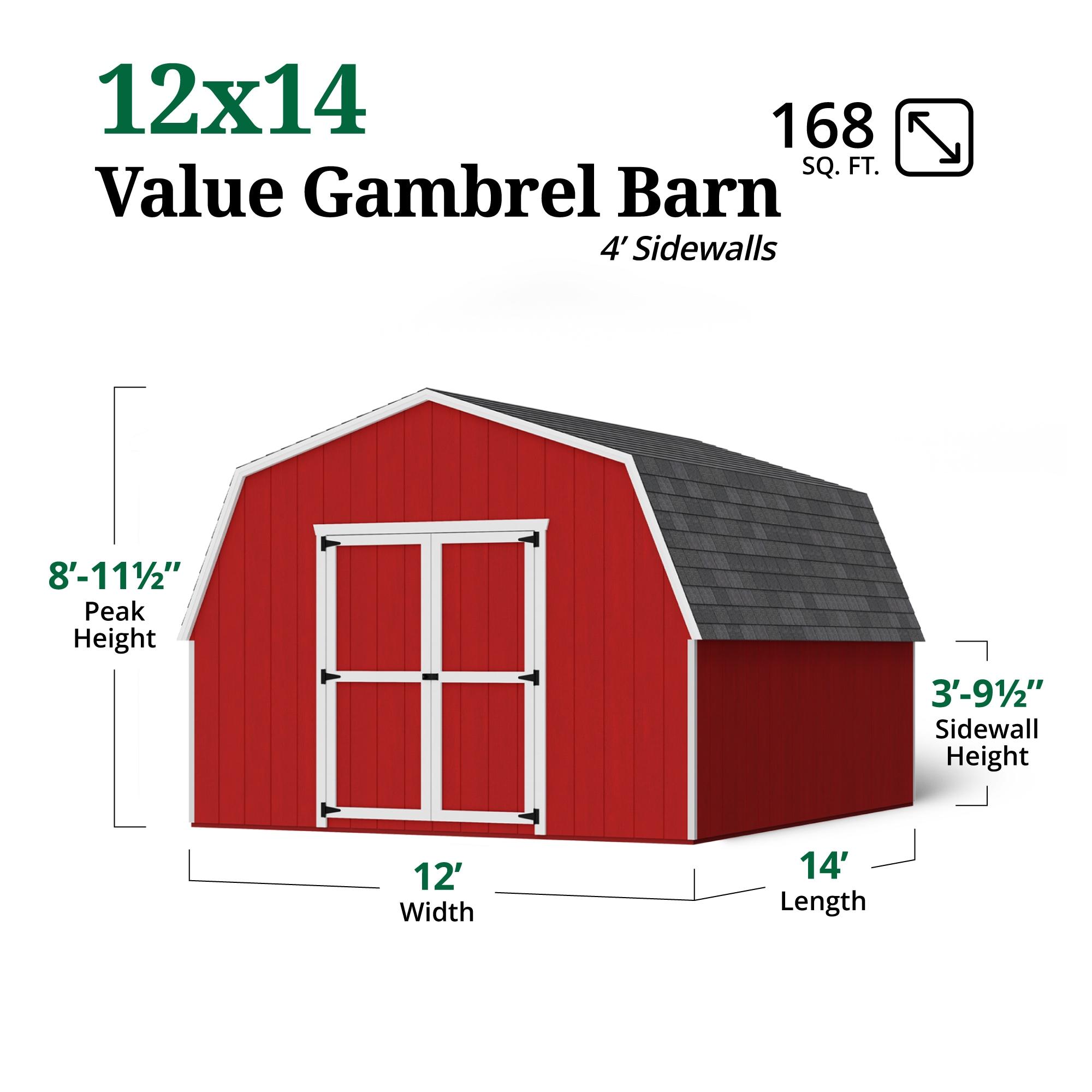 Little Cottage Co. 12x14 Value Gambrel Barn with 4 ft. Sidewalls, Outdoor Wood Storage Shed Do-It-Yourself Precut Kit