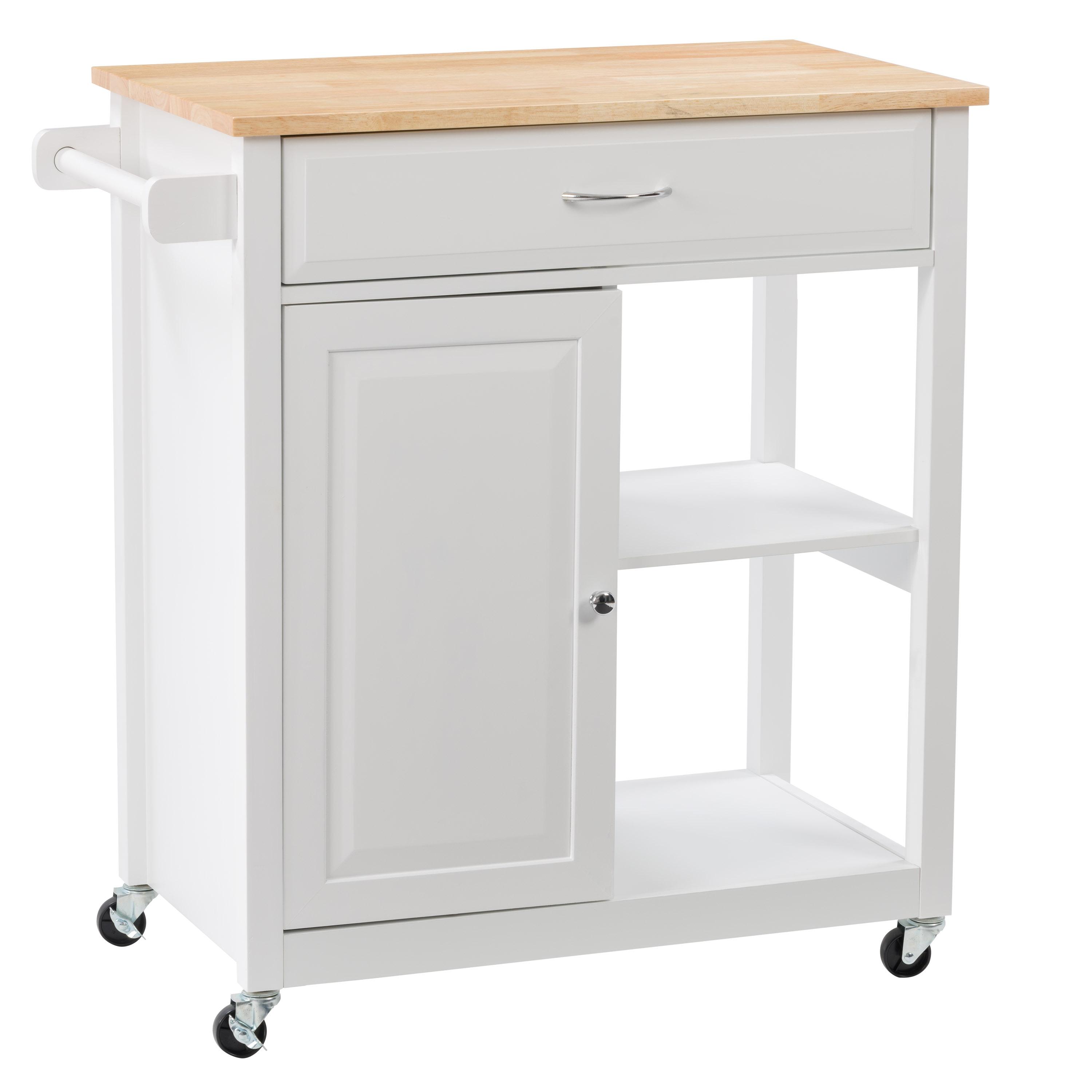 Sage Wood Kitchen Cart with Cupboard White - CorLiving