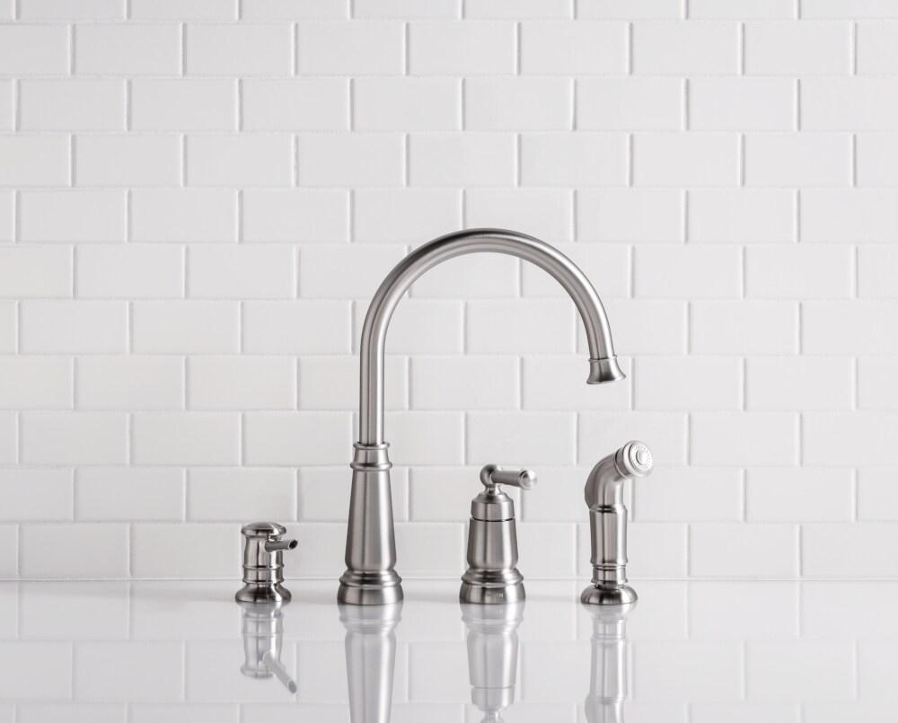 Spot Resist Stainless Steel High Arc Kitchen Faucet with Side Sprayer and Soap Dispenser