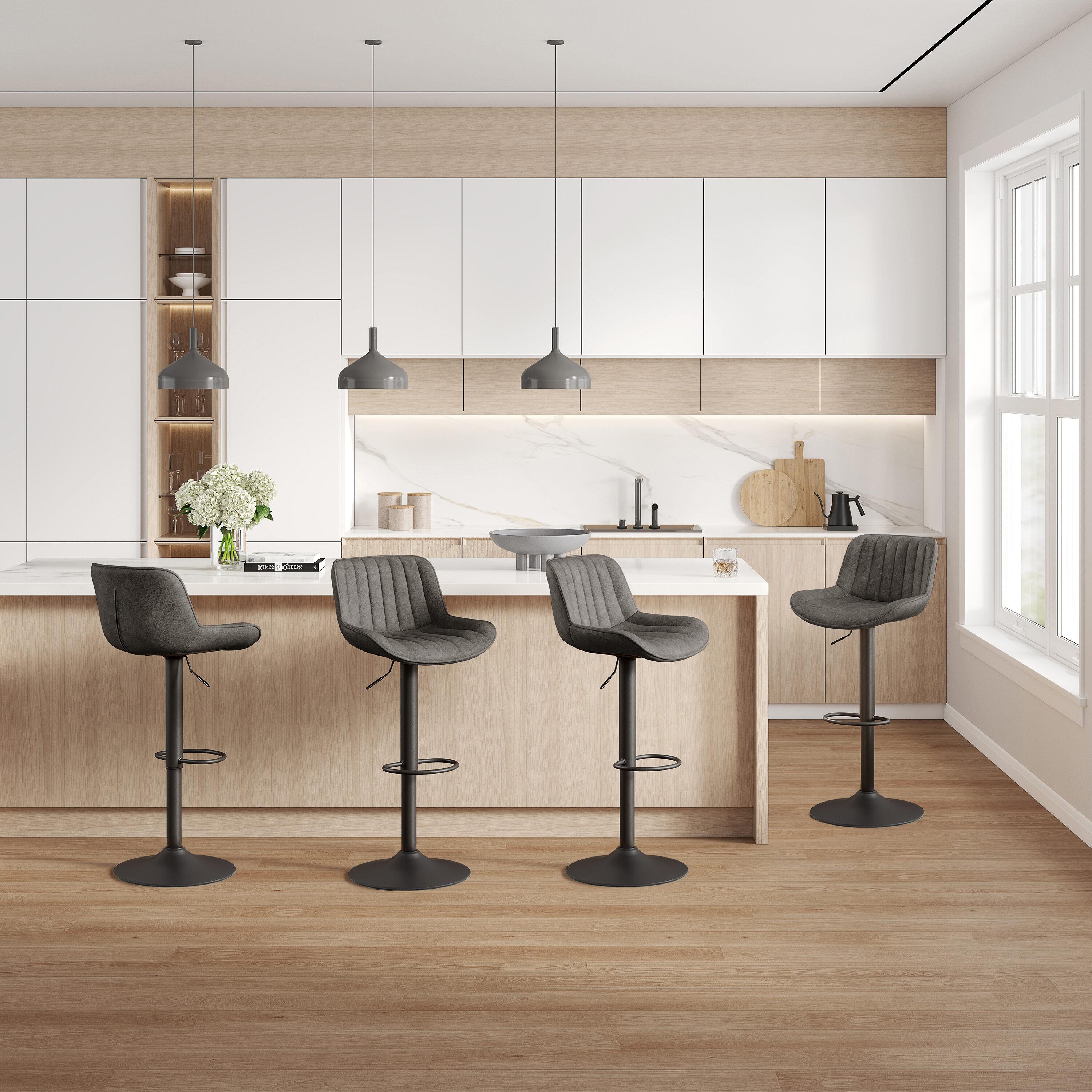Art Leon Rustic Bar Stools Set of 2, Faux Leather with Backrest Chrome Legs, Upholstered Swivel Kitchen Stools, Gray