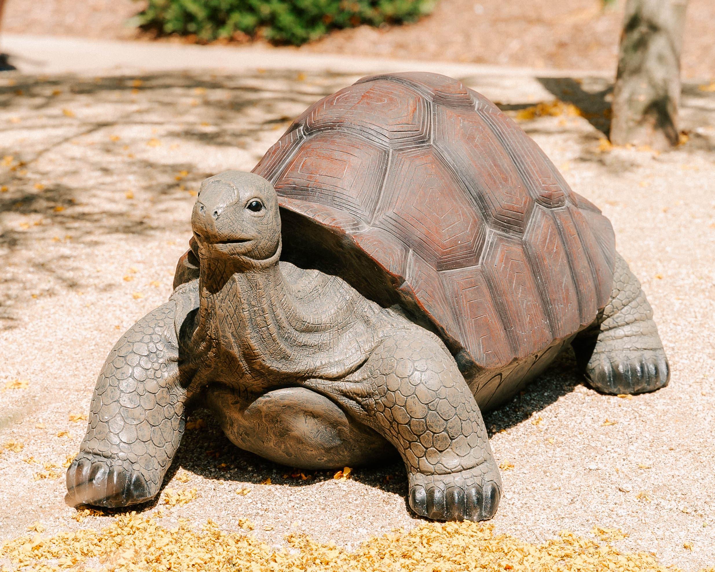 XBrand 28"L Brown and Black Concrete/MgO Walking Tortoise Statue, Indoor or Outdoor Décor, Garden Sculptures, Turtle Garden Statue