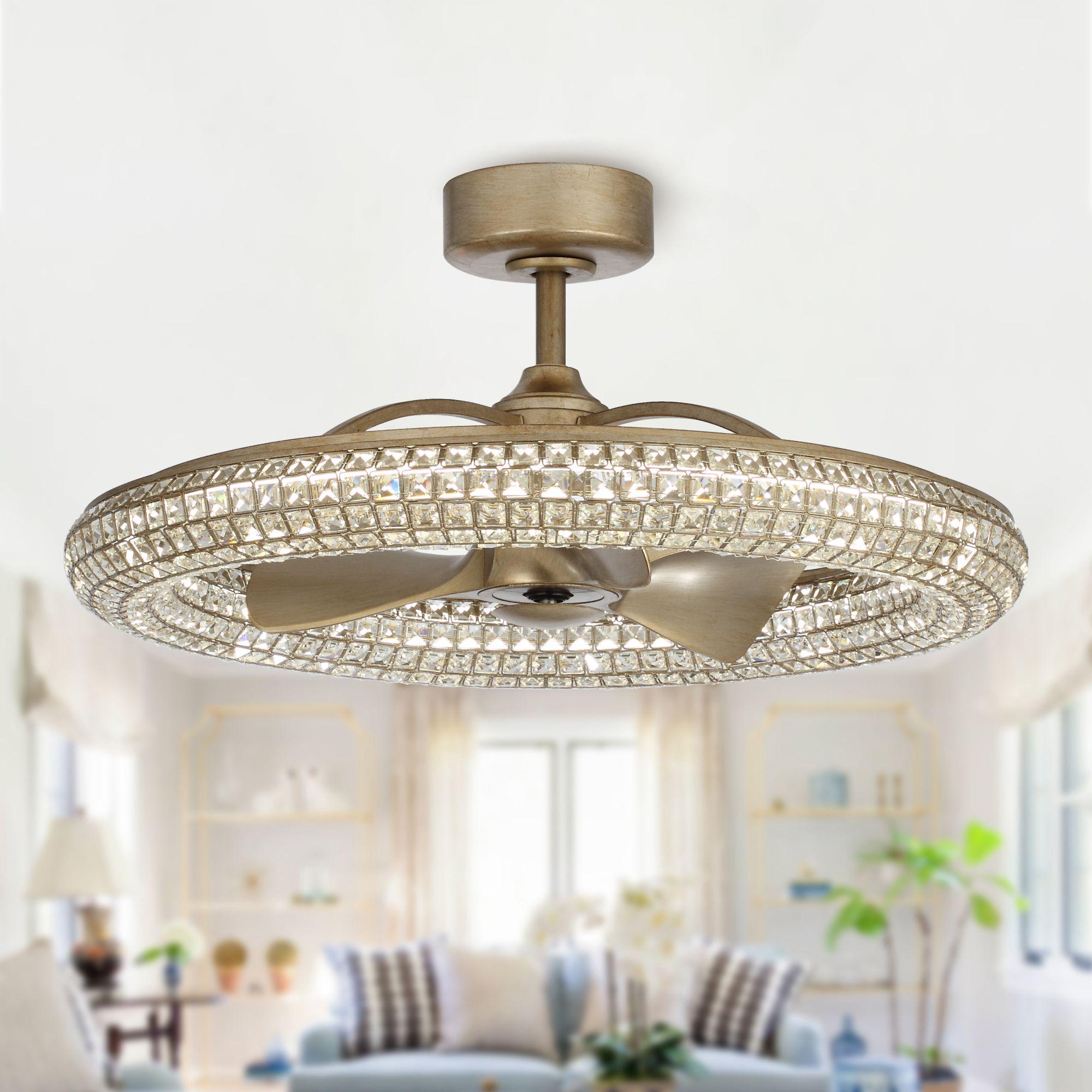 Parrot Uncle 33-in Antique Bronze 3-Blade Crystal LED Ceiling Fan with Remote