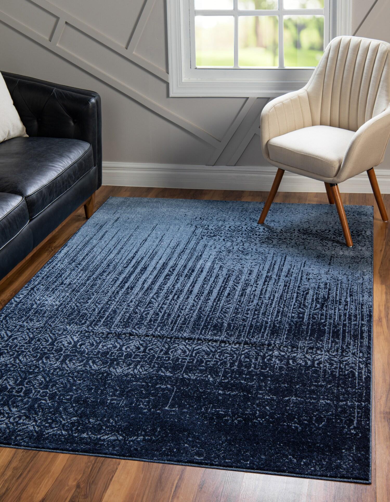 Unique Loom Del Mar Collection Area Rug - Jennifer (5' 3" x 8' Rectangle Blue/Navy Blue)
